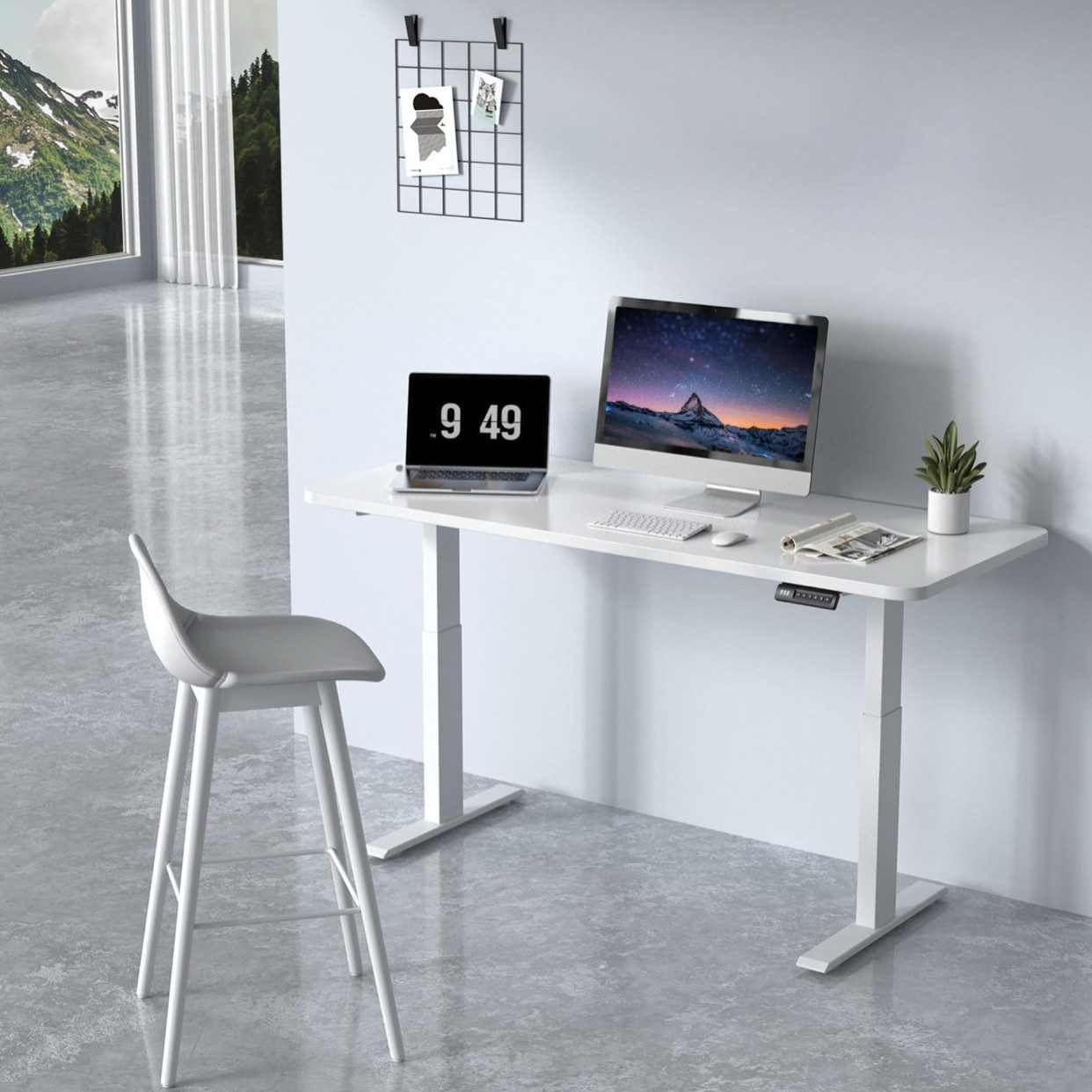 Super Solu Schreibtisch Höhenverstellbarer Schreibtisch Elektrisch Tischbeine mit 2 Motoren (2W Weiß, 1-St., 135 kg Tragfähigkeit), 4 Speicherfunktionen, Sitz-Steh-Erinnerung