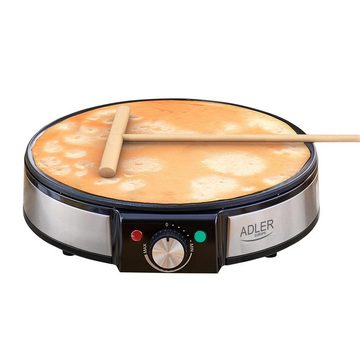 Adler Crêpesmaker AD 3058 Crepes-Maker, 1600 W, Ø 30,00 cm, mit 2 Kontrollleuchten für Leistung und Backen, Rund, Silber/Schwarz