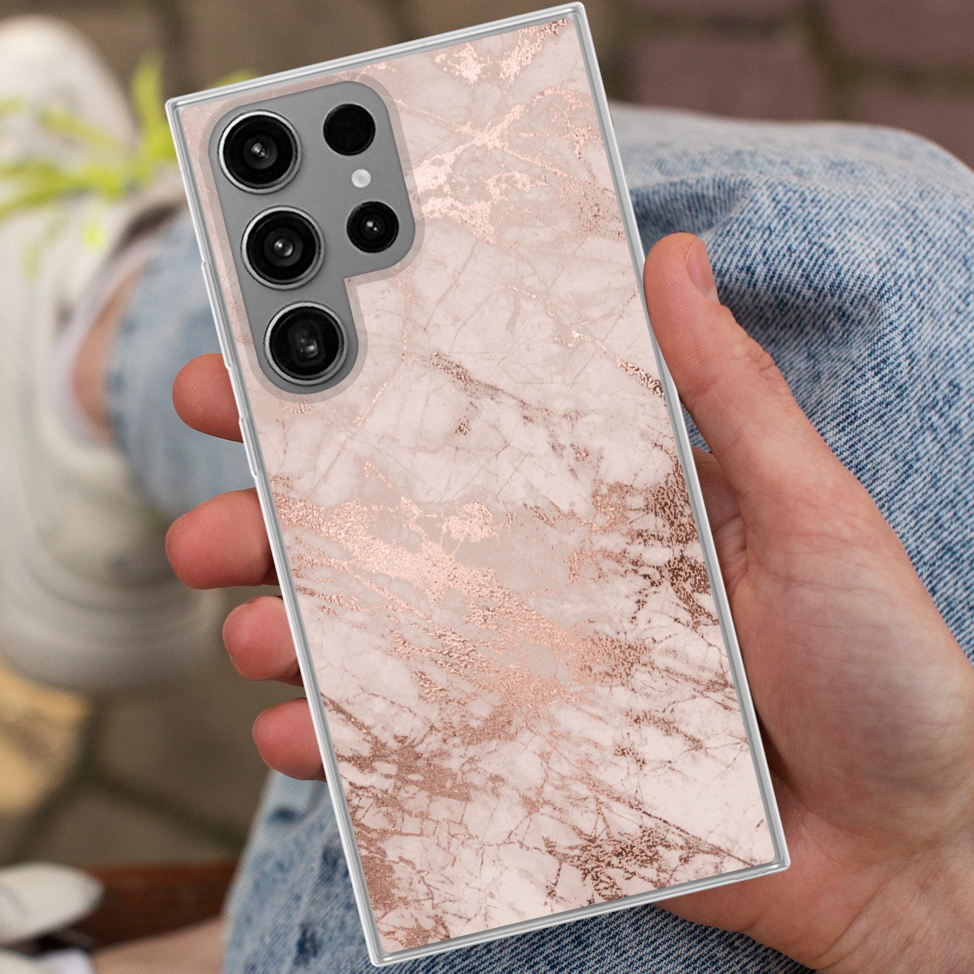 MuchoWow Handyhülle für Samsung Galaxy S23 Ultra Marmor - Rosa - Luxus - Marmoroptik - Gli