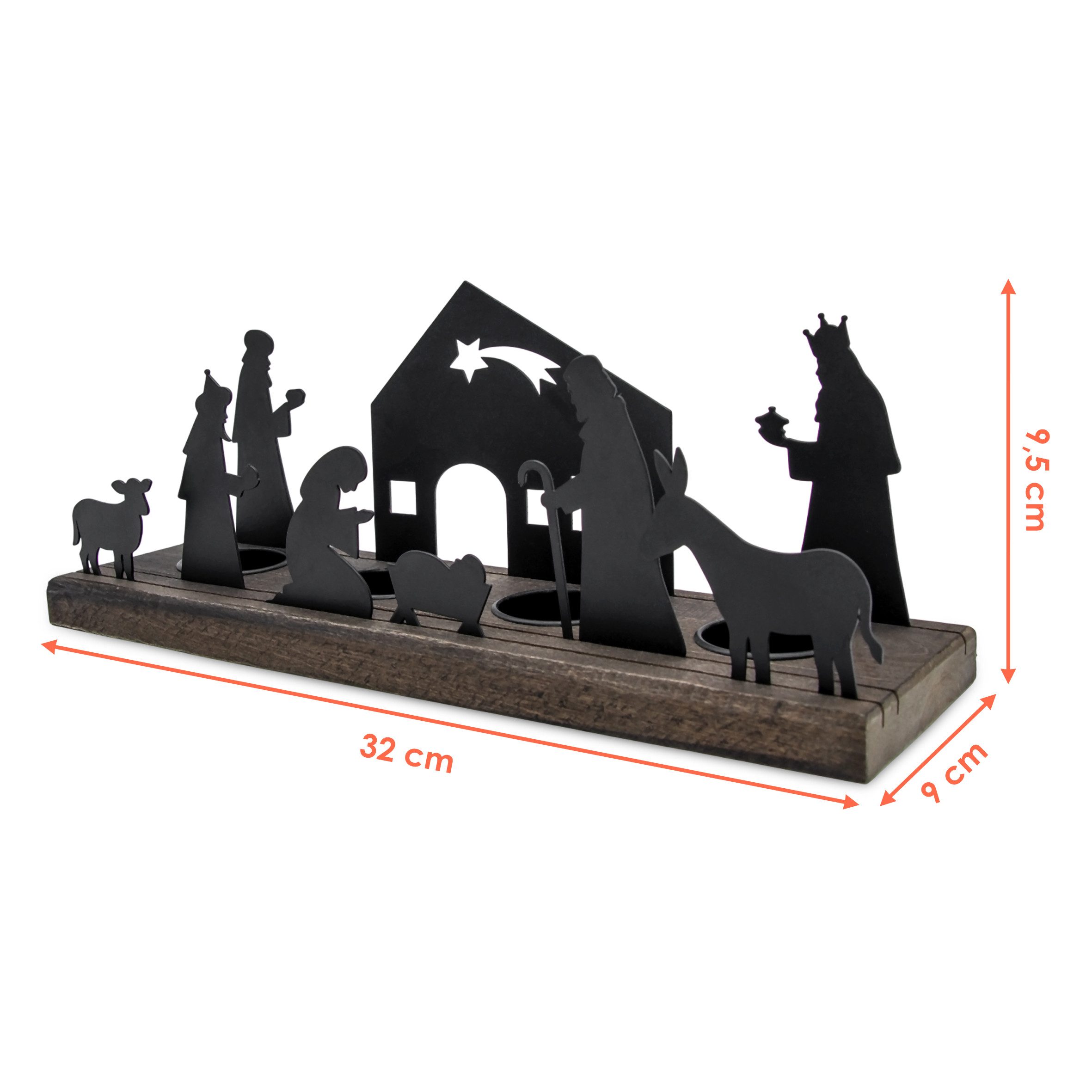 Spetebo Teelichthalter mit Tablett Krippen Figuren schwarz - 32 x 9 cm (Pac günstig online kaufen