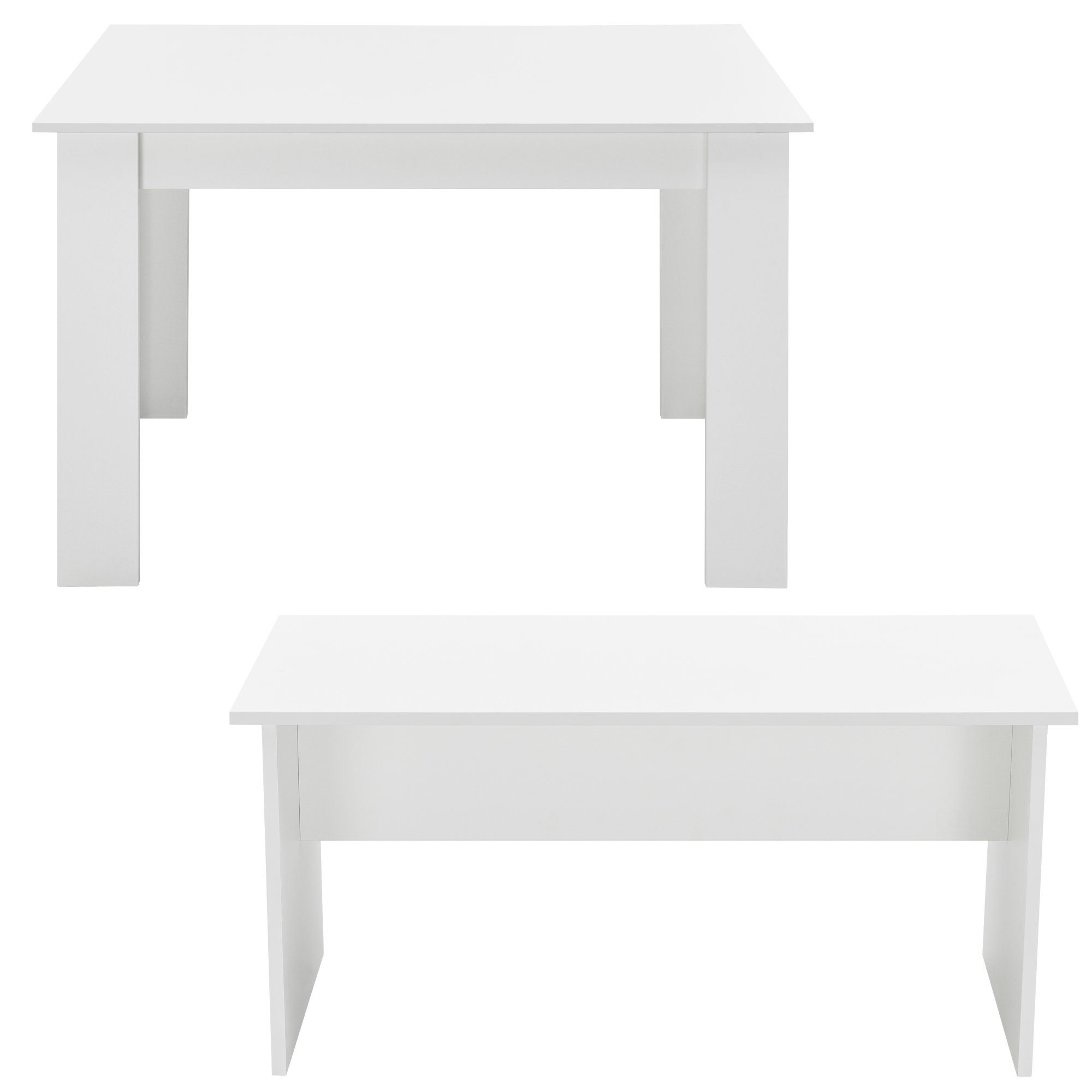 mit Sitzgruppe en.casa Sitzbänken 2 »Hokksund« weiß weiß 110x70cm Weiß | Essgruppe, Esstisch (3-tlg),