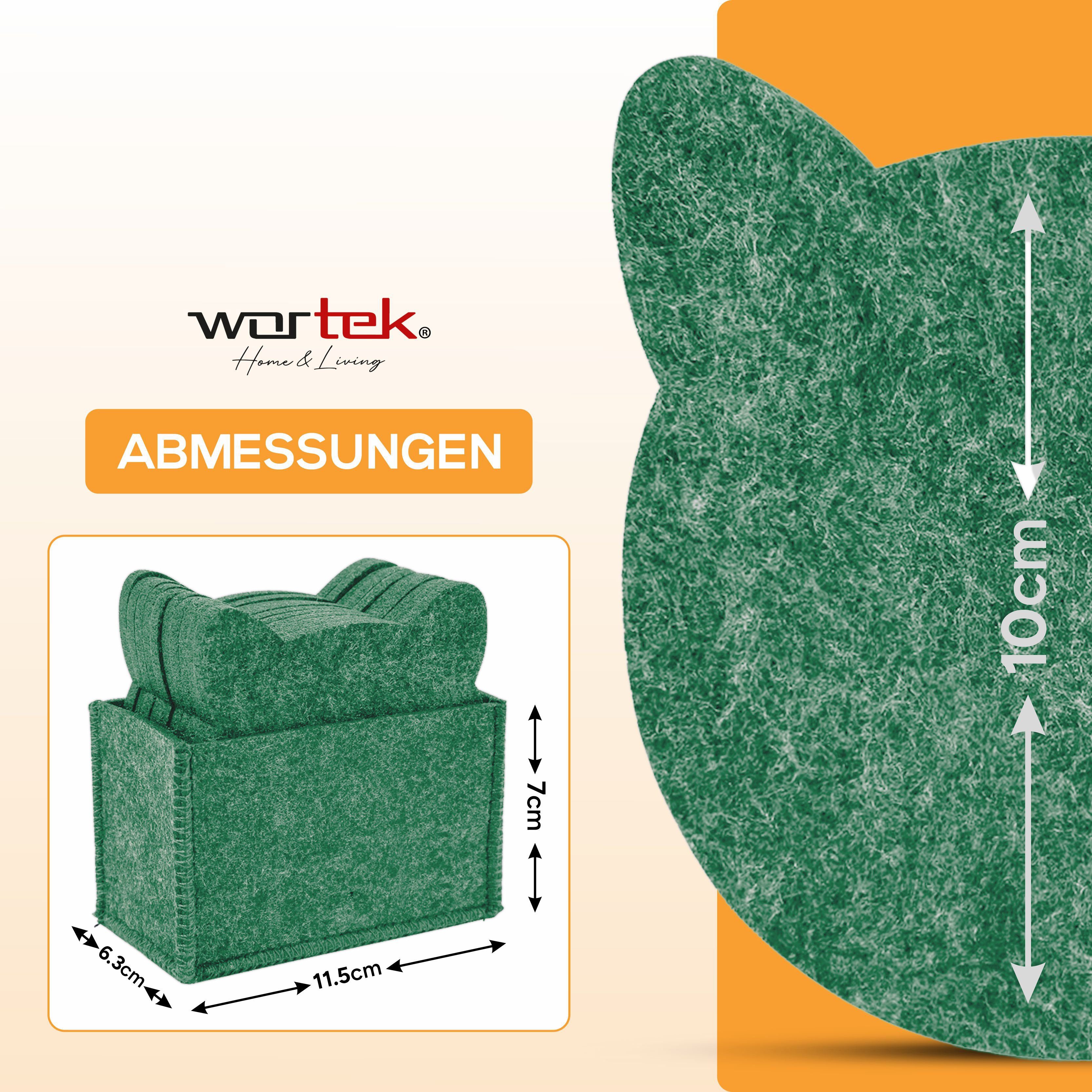 wortek Getränkeuntersetzer Filz-Untersetzer Katze für Gläser 10er Set + Box, Zubehör für Tisch & Gläser, Set, 10-tlg., waschbare Getränke Glasuntersetzer Gläser, Tischuntersetzer Filz 10 cm
