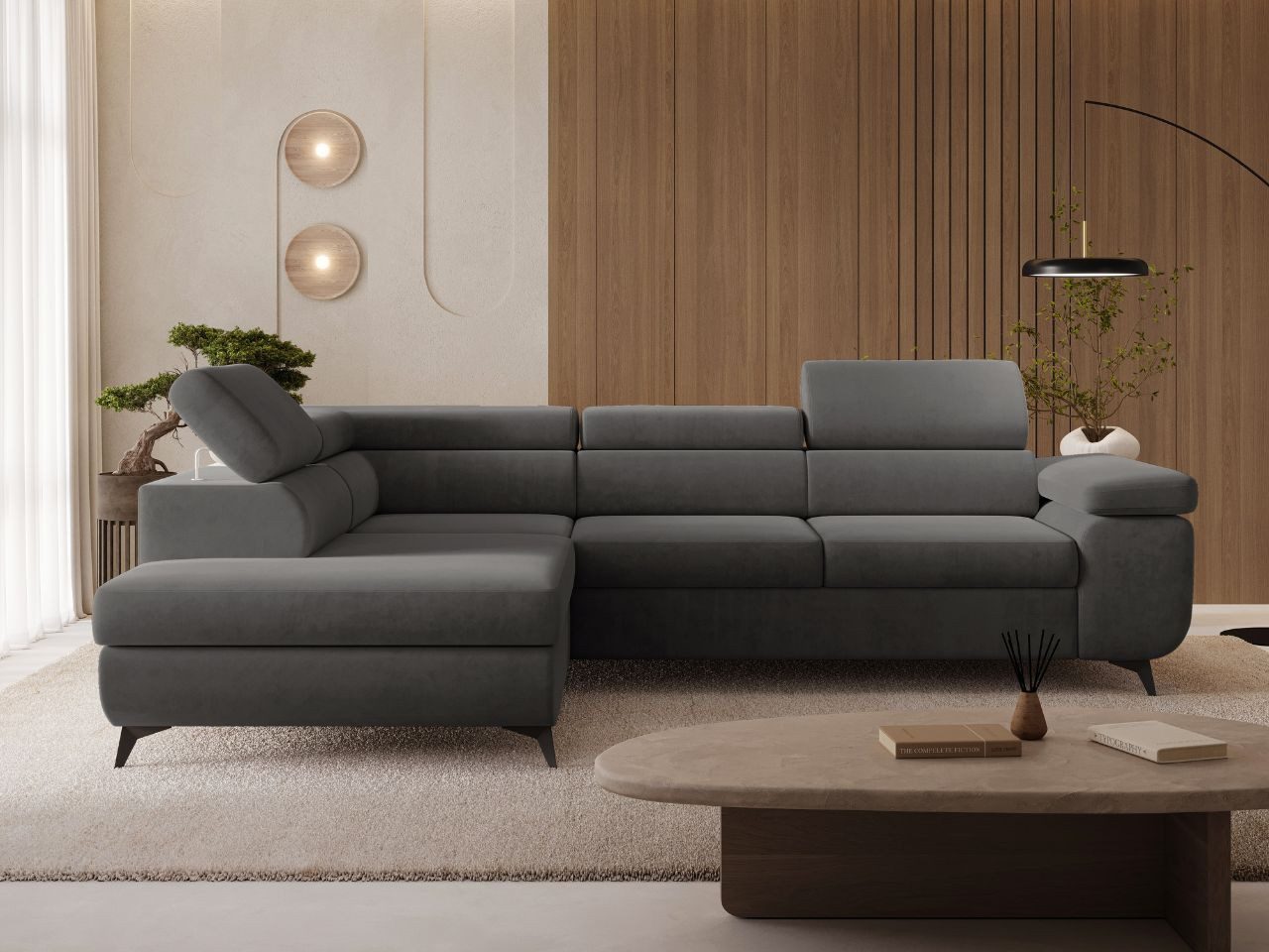GrainGold Ecksofa L-Form Argon L, Set, Wellenfederkern, Bettkasten, Verstellbare Kopfstützen, Schlaffunktion