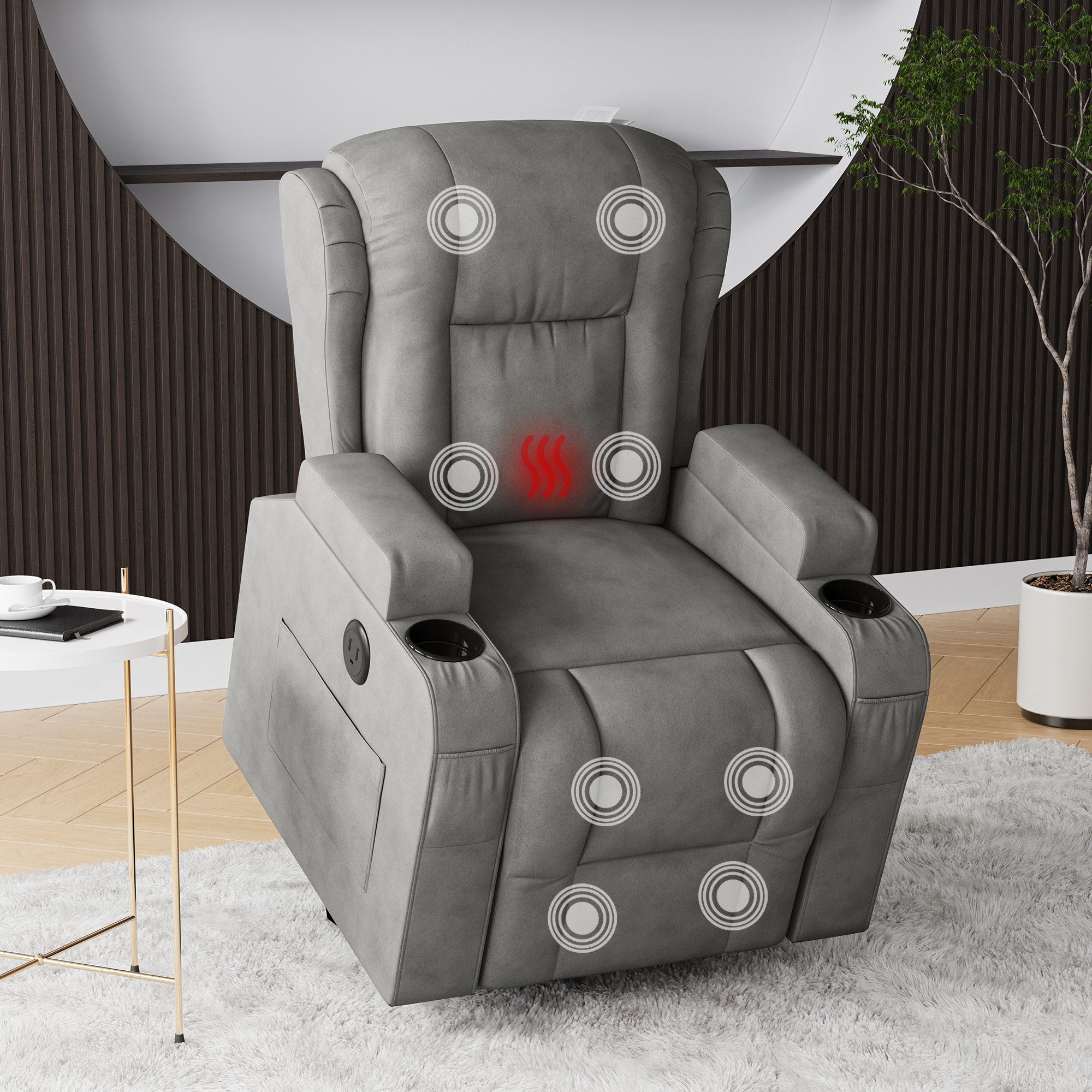 Simurq Massagesessel Relaxsessel mit 8 Vibrationspunkte, Schlafsessel, Wärmefunktion, USB (Relaxsessel mit Hocker), Liegefunktion,Massagefunktion,Seitentaschen,Ergonomisch Heizung Sessel