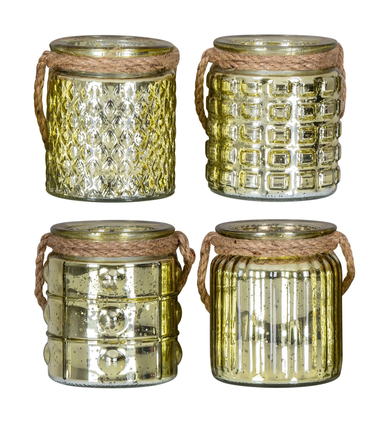 Levandeo® Teelichthalter, 4er Set Windlicht Glas Gold H10cm Gelb Teelichtha günstig online kaufen