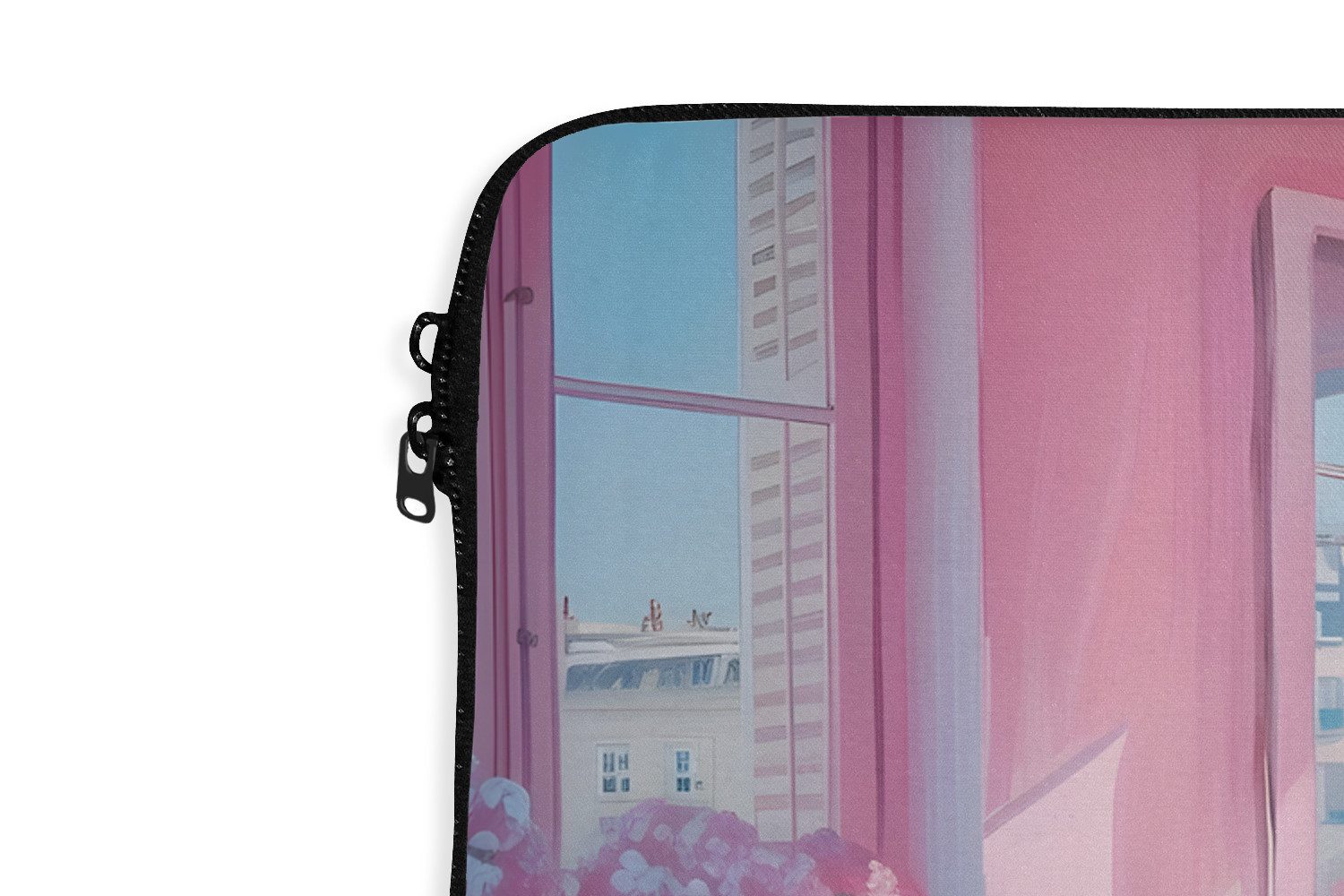MuchoWow Laptop-Hülle Rosa - Stadt - Blumen 14 Zoll, Schutzhülle für Laptop, Schutz gegen Kratzern, Laptoptasche