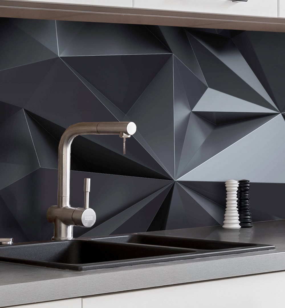 MyMaxxi Küchenrückwand Küchenrückwand selbstklebend Polygone schwarz Spritzschutz Folie, (Klebefolie Küchenrückwand aufgerollt B 60 cm x H 60 cm), Black B 60 cm x H 60 cm