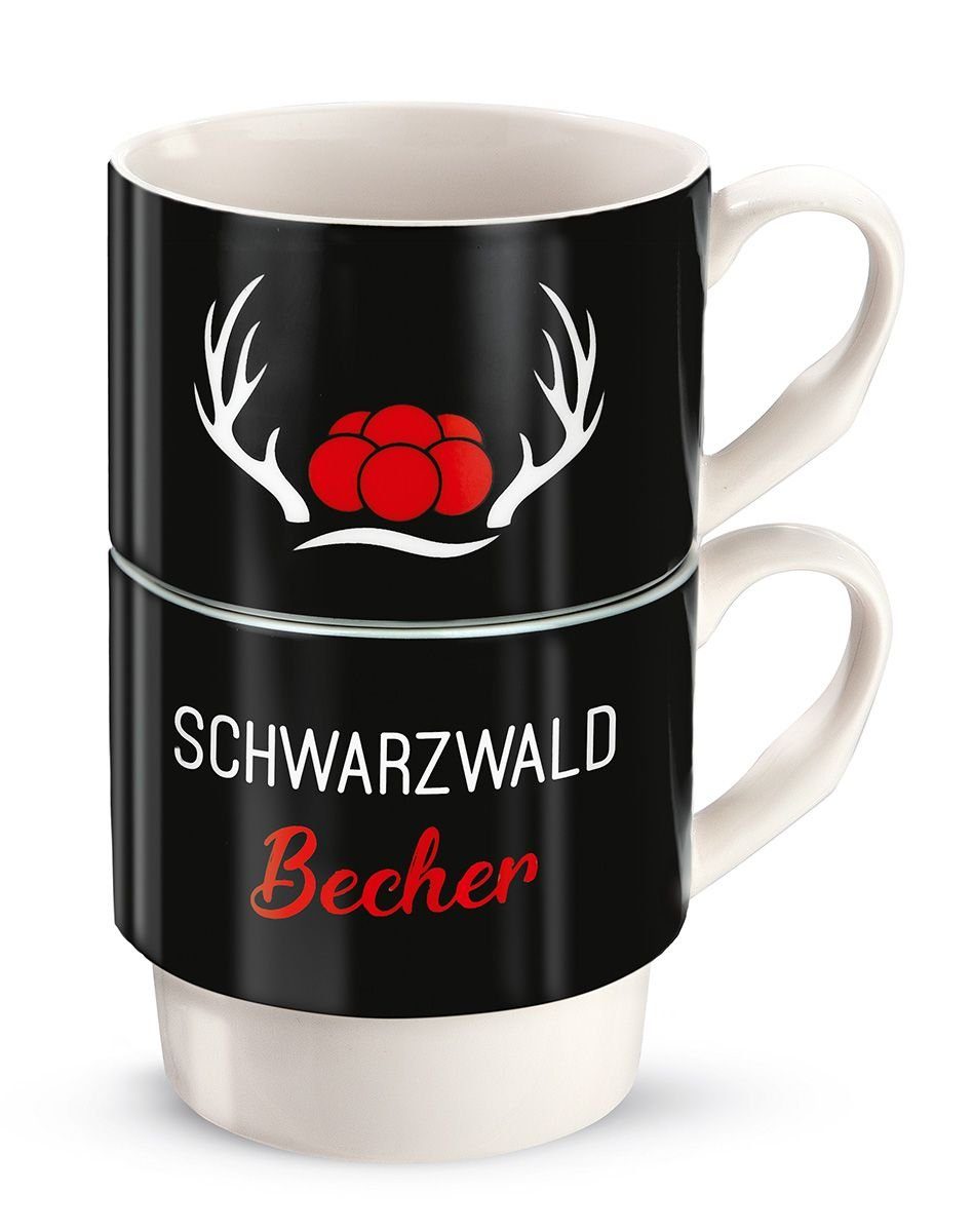 GILDE Dekoobjekt 6er Set Porzell 2tlg Stapeltasse Schwarzwald Becher weiß/blau/gelb in