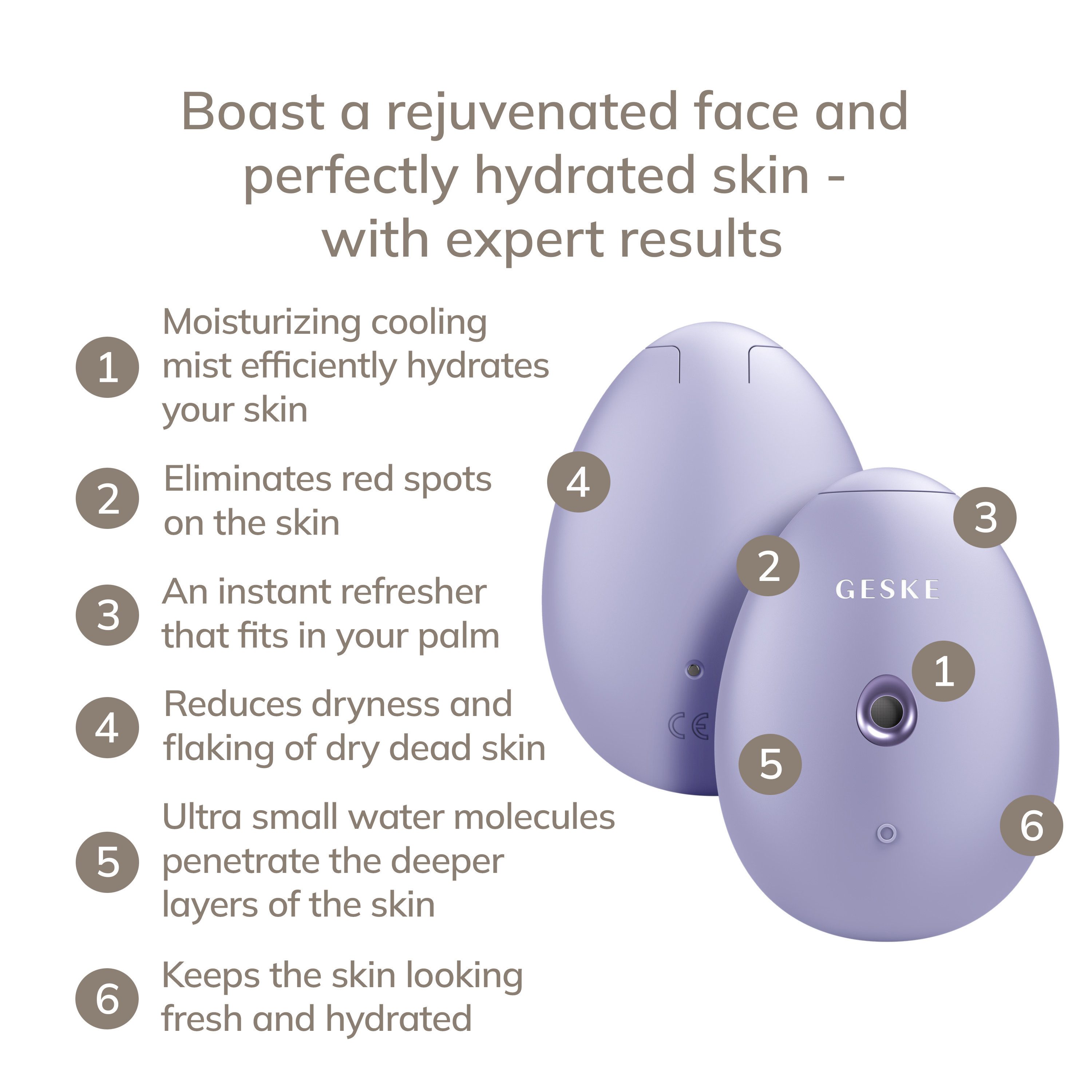 GESKE German Beauty Tech Enhancer SmartAppGuided™ Facial Hydration Refresher 4 in 1, Packung (Gerät & USB-Ladekabel), 2-tlg., Gerät inkl. kostenloser APP (SmartAppGuided Device), Mit der GESKE App erhältst Du deine personalisierte Hautpflegeroutine.