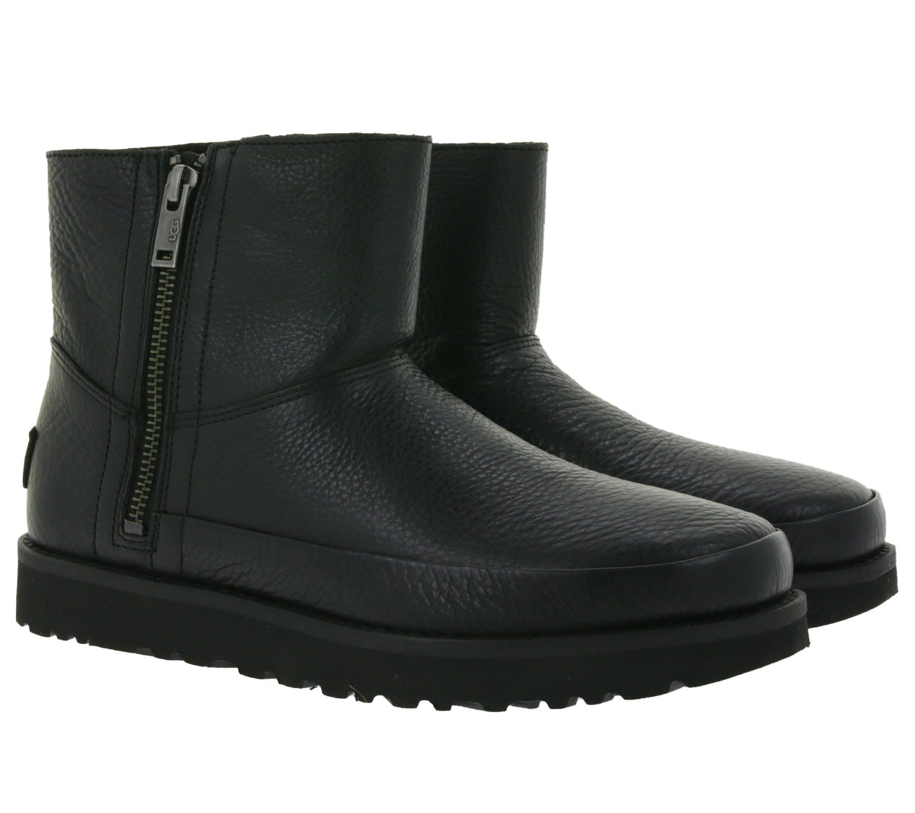 UGG UGG Australia Deconstructed Mini Zip Damen Echtleder Stiefel Ботинки mit Reißverschluss 1123571 Stiefeletten Schwarz Stiefel