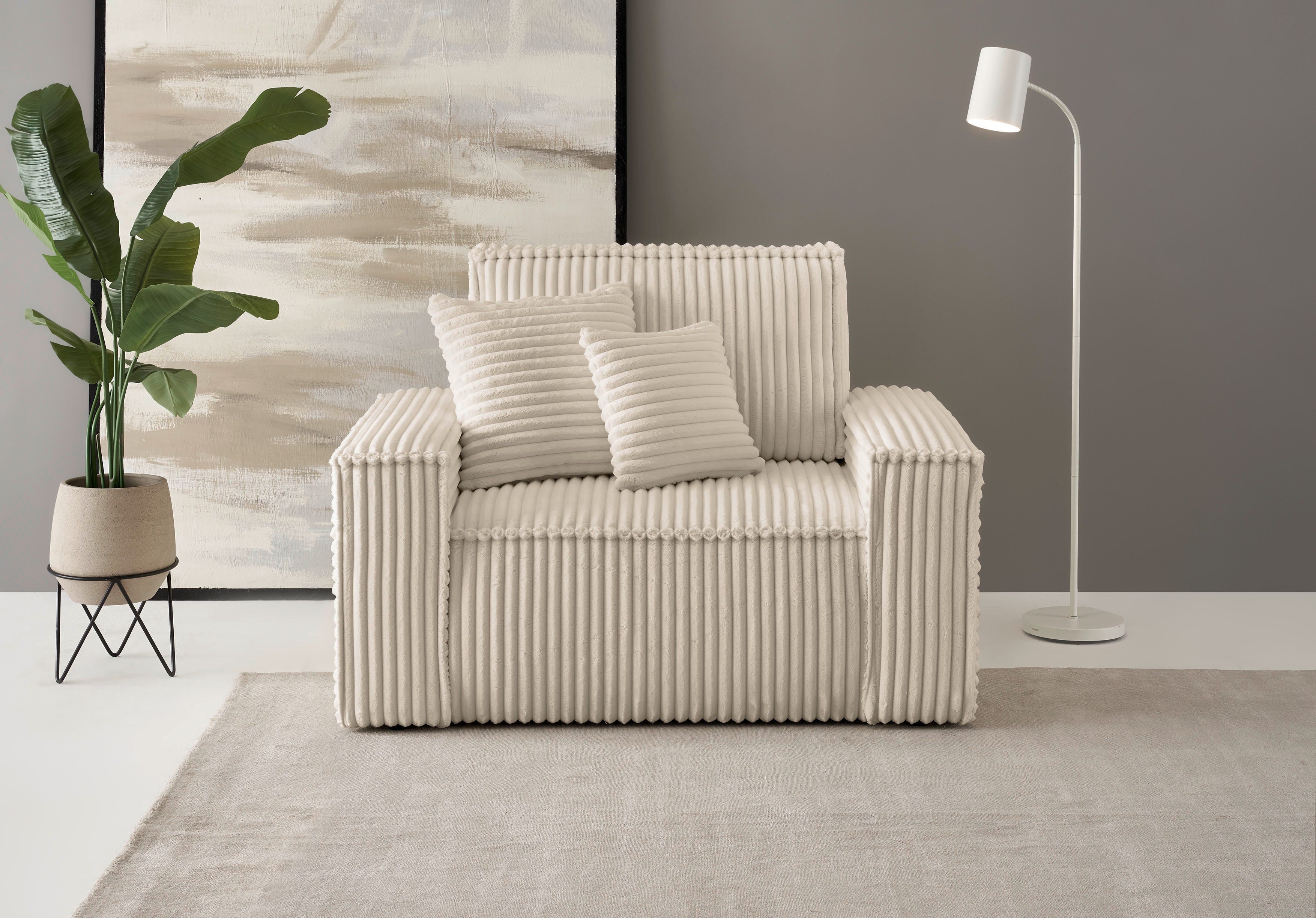 OTTO home Loveseat FINNLEY, XXL-Sessel, Lesesessel, trendige Stoffe, inkl. Zierkissen (1-St), verfügbar in den Stoffqualitäten Bouclé, …
