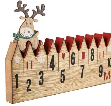 BRUBAKER Tischkalender Adventskalender aus Holz mit Rentier - Weihnachtsdekoration Kalender, zum Aufstecken - Naturfarben 55 x 9,6 x 1,8 cm