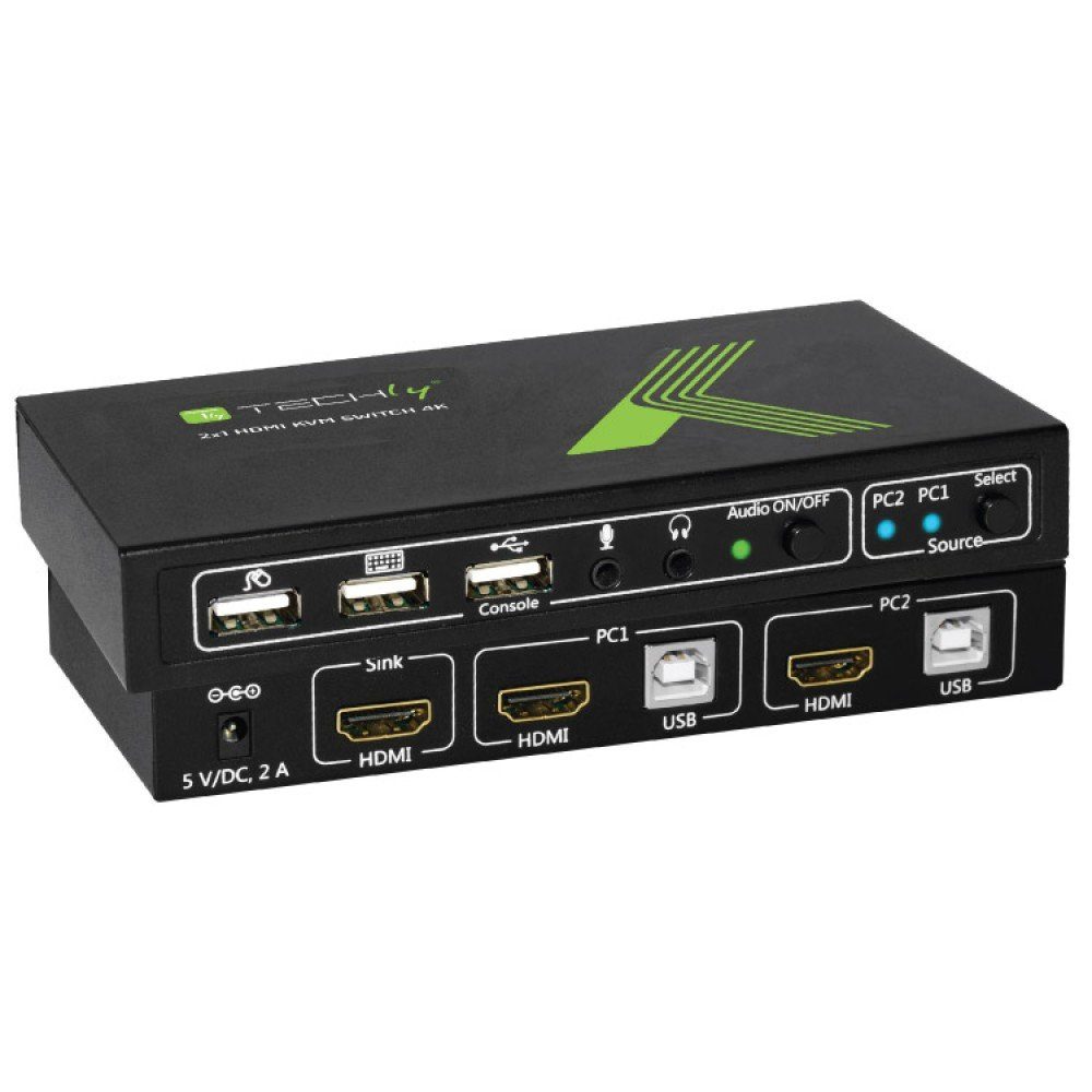 Wege Techly USB, 4K, KVM TECHLY Switch 2 Netzwerk-Switch HDMI,