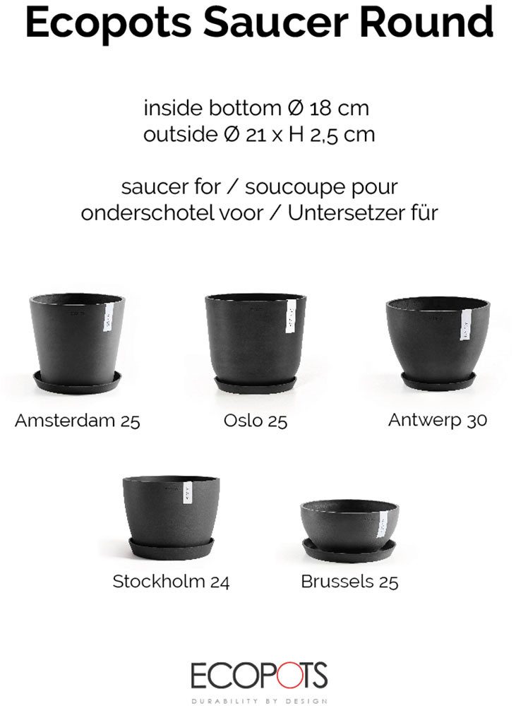 ECOPOTS Blumentopfuntersetzer ROUND SAUCER Dark Grey, BxTxH: 21x21x2,5 cm günstig online kaufen