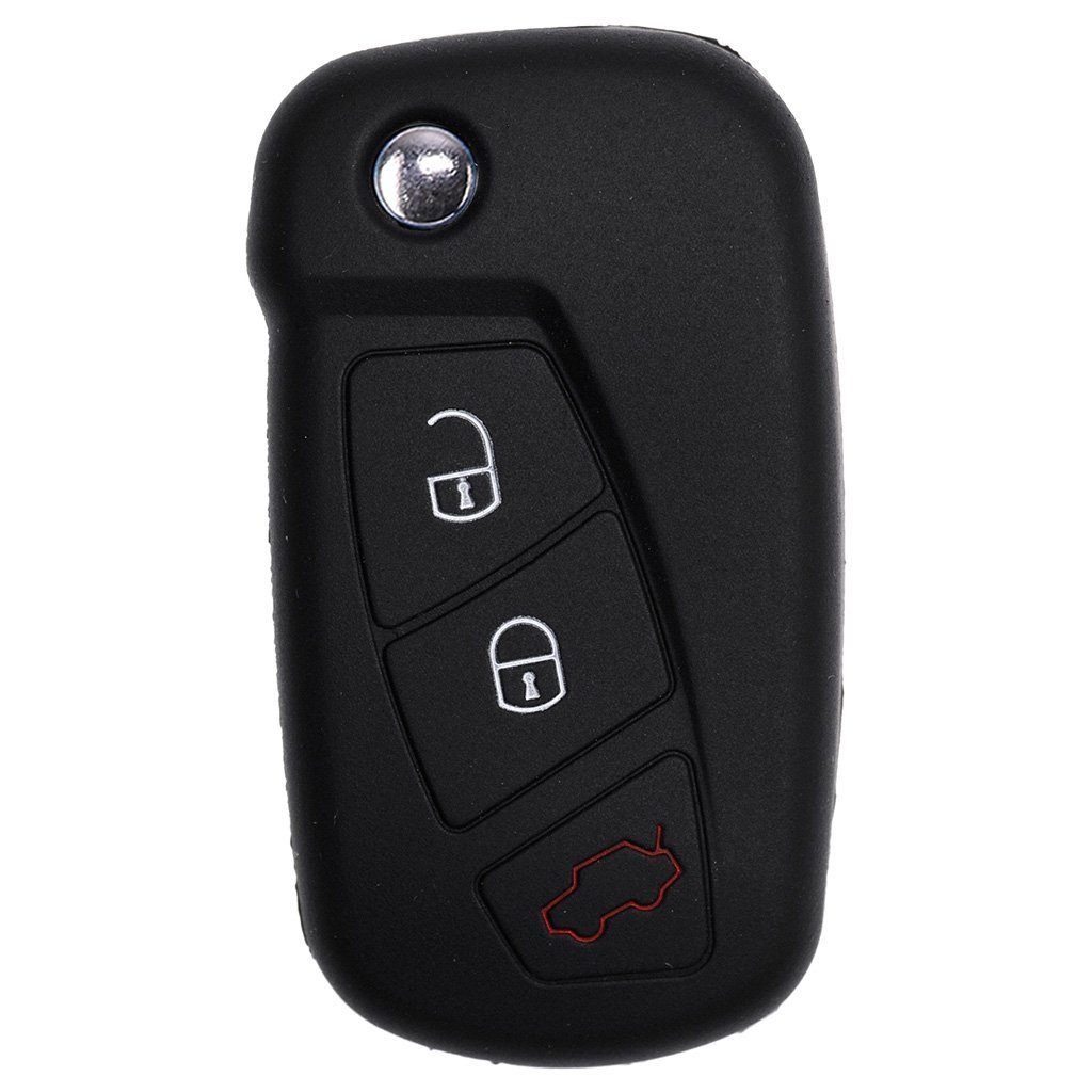 mt-key Schlüsseltasche Autoschlüssel Softcase Silikon Schutzhülle Schwarz, für Ford KA 3 Tasten Klappschlüssel