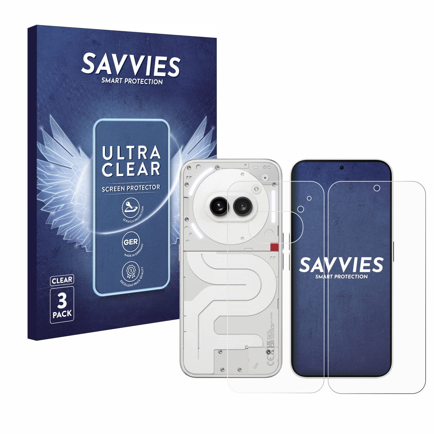 Savvies Displayschutzfolie Schutzfolie für Nothing Phone (2a) (Display+Rückseite), 6 Stück, Displayschutz Schutz Folie Klar Transparent