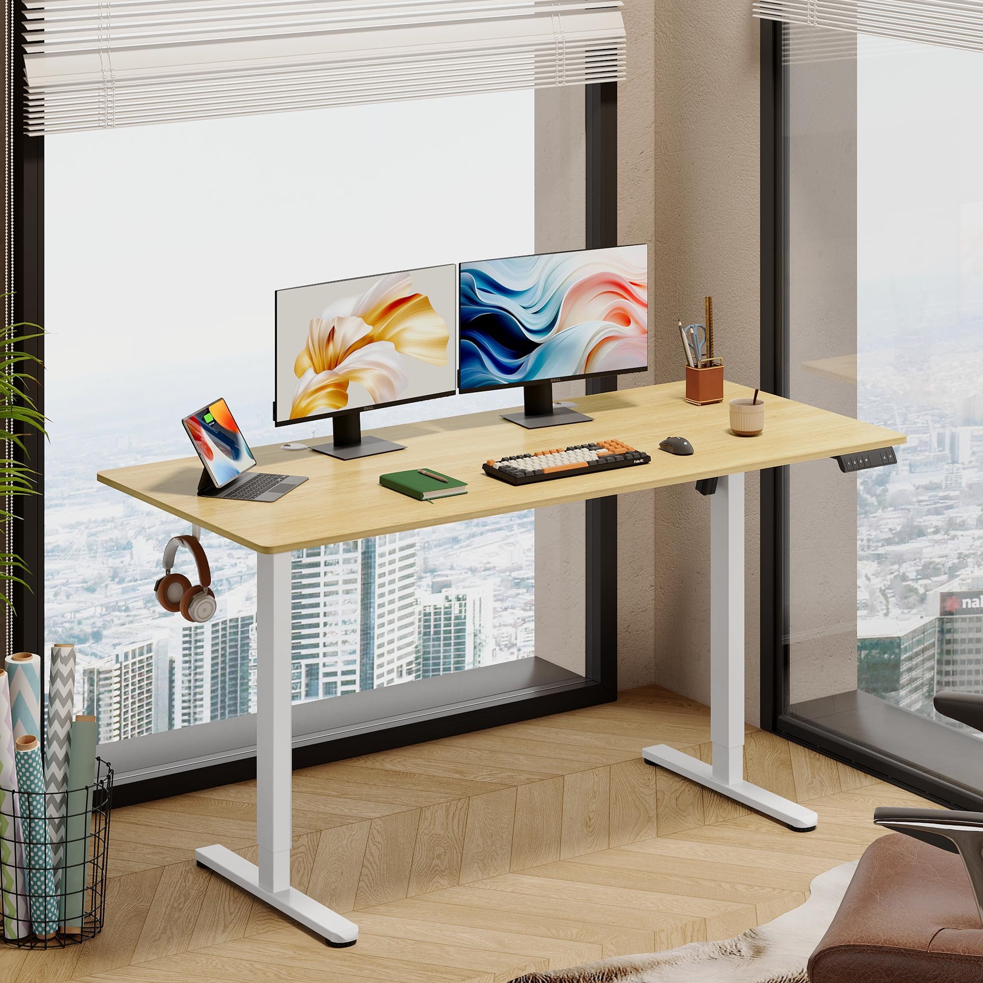 DEVAISE Schreibtisch Höhenverstellbarer Schreibtisch elektrisch 100×60 cm (Höhenverstellung 72–118 cm, Memory-Funktion für 3 Höhen, leise <50 dB, 160x70 cm 1 Tisch), Ergonomischer Computertisch für Büro, Home Office