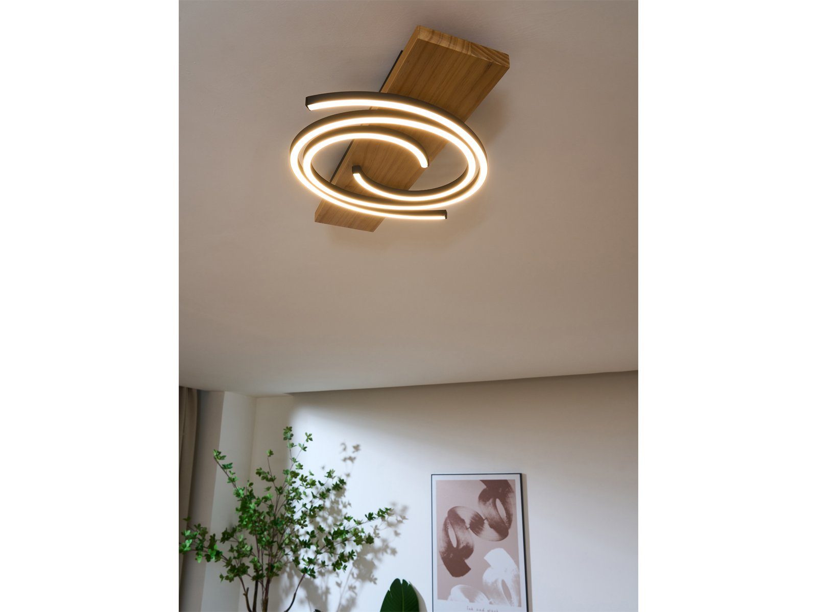 ECO-LIGHT LED & 50x12 für LED Holz-Lampe Warmweiß, über-n Breite cm Deckenleuchte, Kücheninsel, integriert, fest Esstisch flache