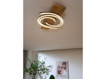 ECO-LIGHT LED Deckenleuchte, LED fest integriert, Warmweiß, flache Holz-Lampe für über-n Esstisch & Kücheninsel, Breite 50x12 cm