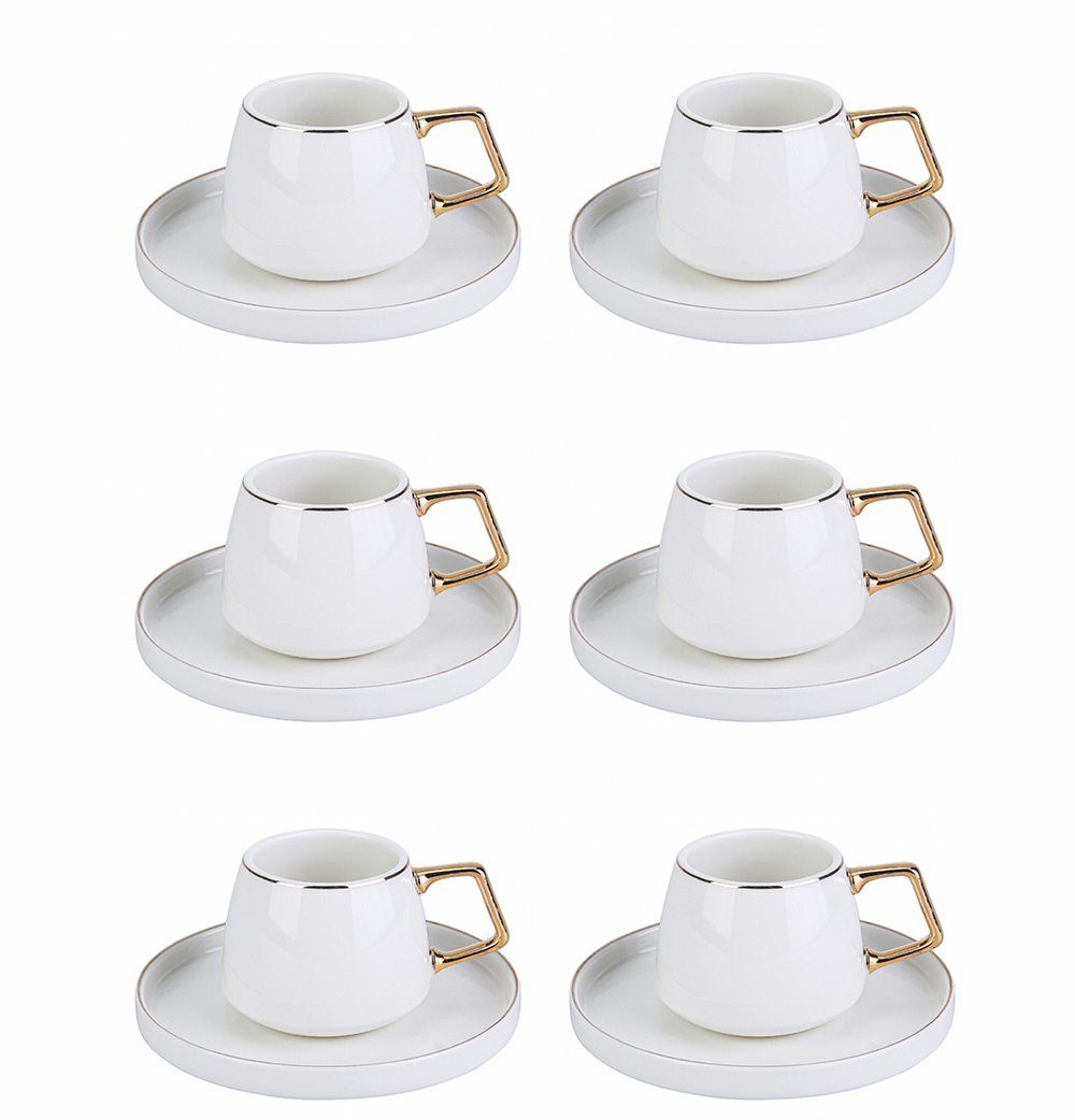 Pasabahce 6 Kaffeetassen-Set 12-teilig Personen Porzellan, Espressotasse Saturn-Gold, für