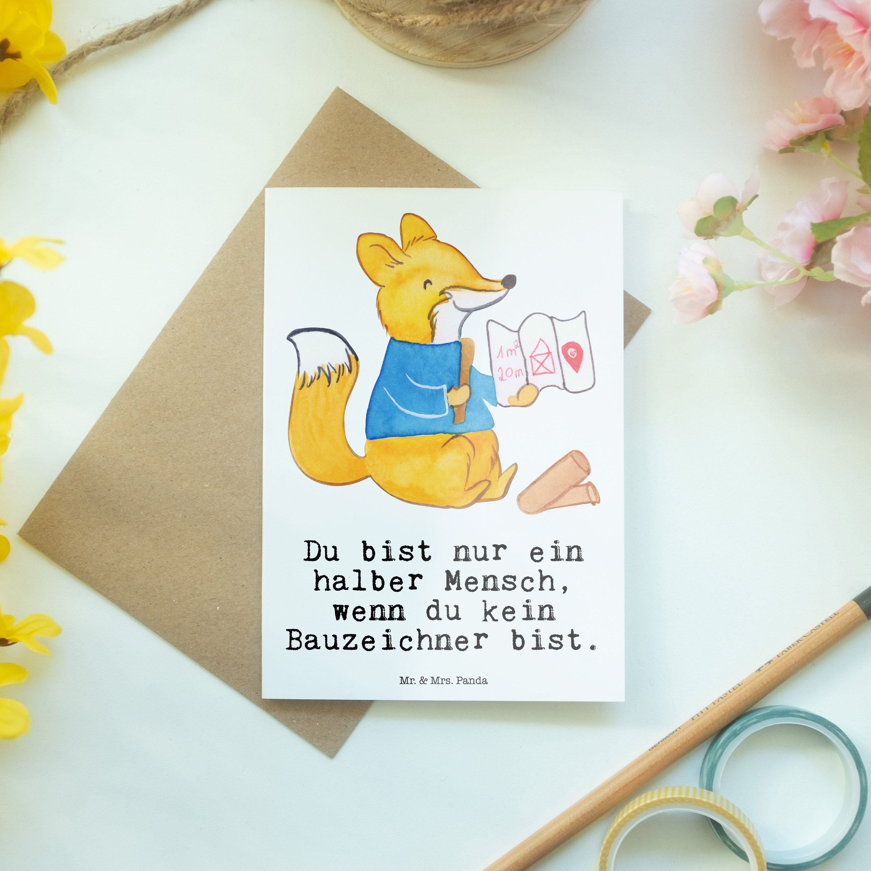 Panda - Mr. Bauzeichner Hochzeitsk Herz - mit Karte, Mrs. Grußkarte Ausbildung, Geschenk, & Weiß