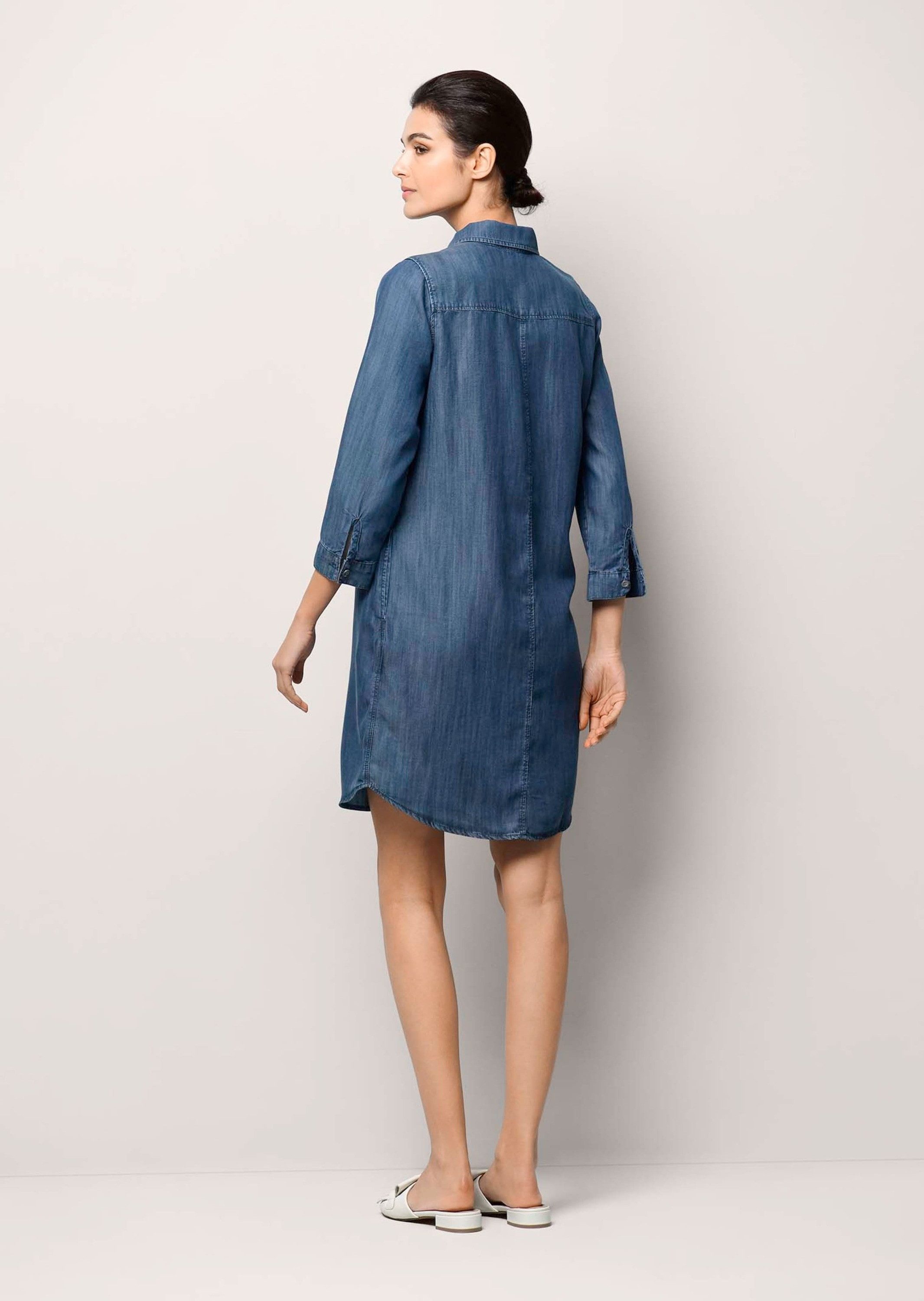 Alba Moda Midikleid Figurumspielendes Denim-Kleid Jeans-Design, Hemdkragen und Knopfleiste als Eyecatcher