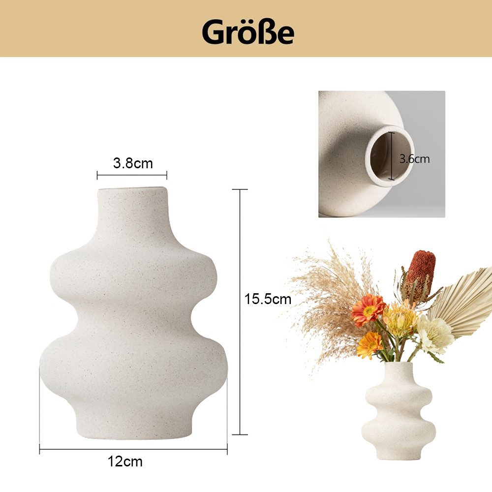 TUWENA Dekovase Keramik Vasen, Beige Moderne Dekorative Vase, Bohemian Dekorative Vase, Vase Matt für Trockene & Frische Blume, Vasen Deko für Heimdeko, Büro