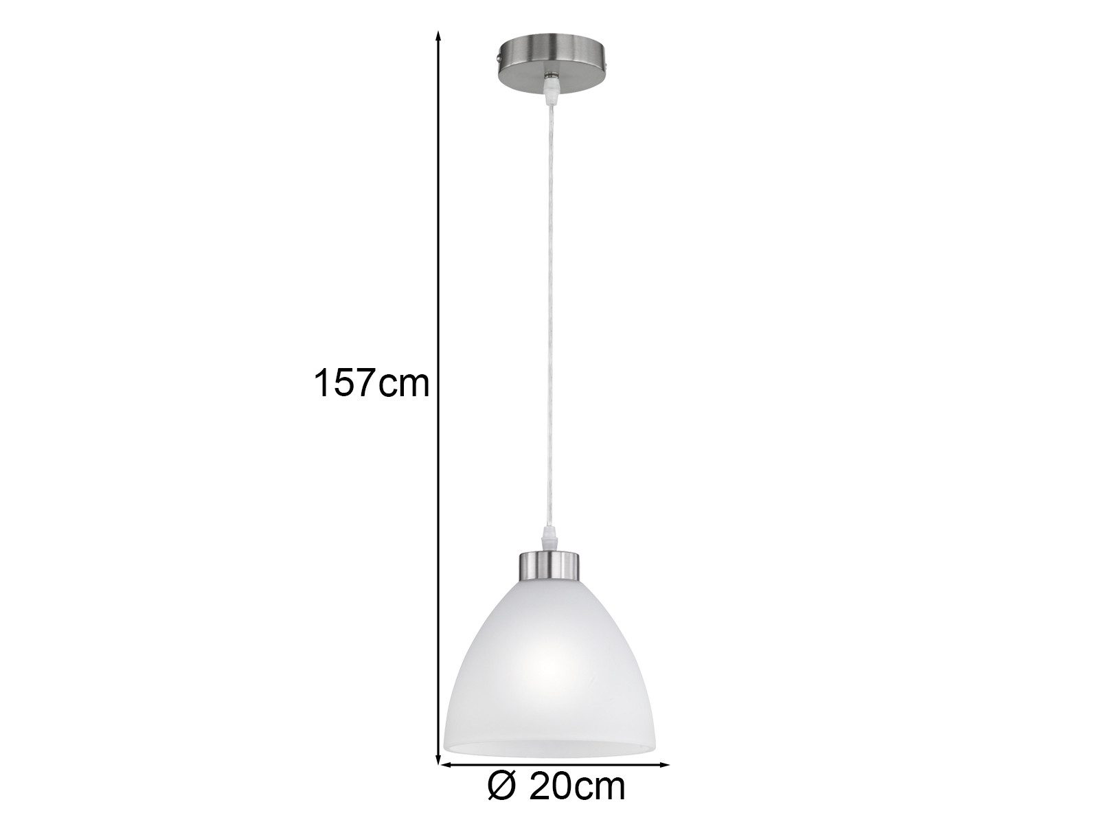 Reality Leuchten LED Pendelleuchte mit Glas Lampenschirm Weiß, Ø 20cm, dimmbar, LED wechselbar, Warmweiß, kleine Esszimmerlampe hängend einflammig Designklassik – Bild 4 von 5
