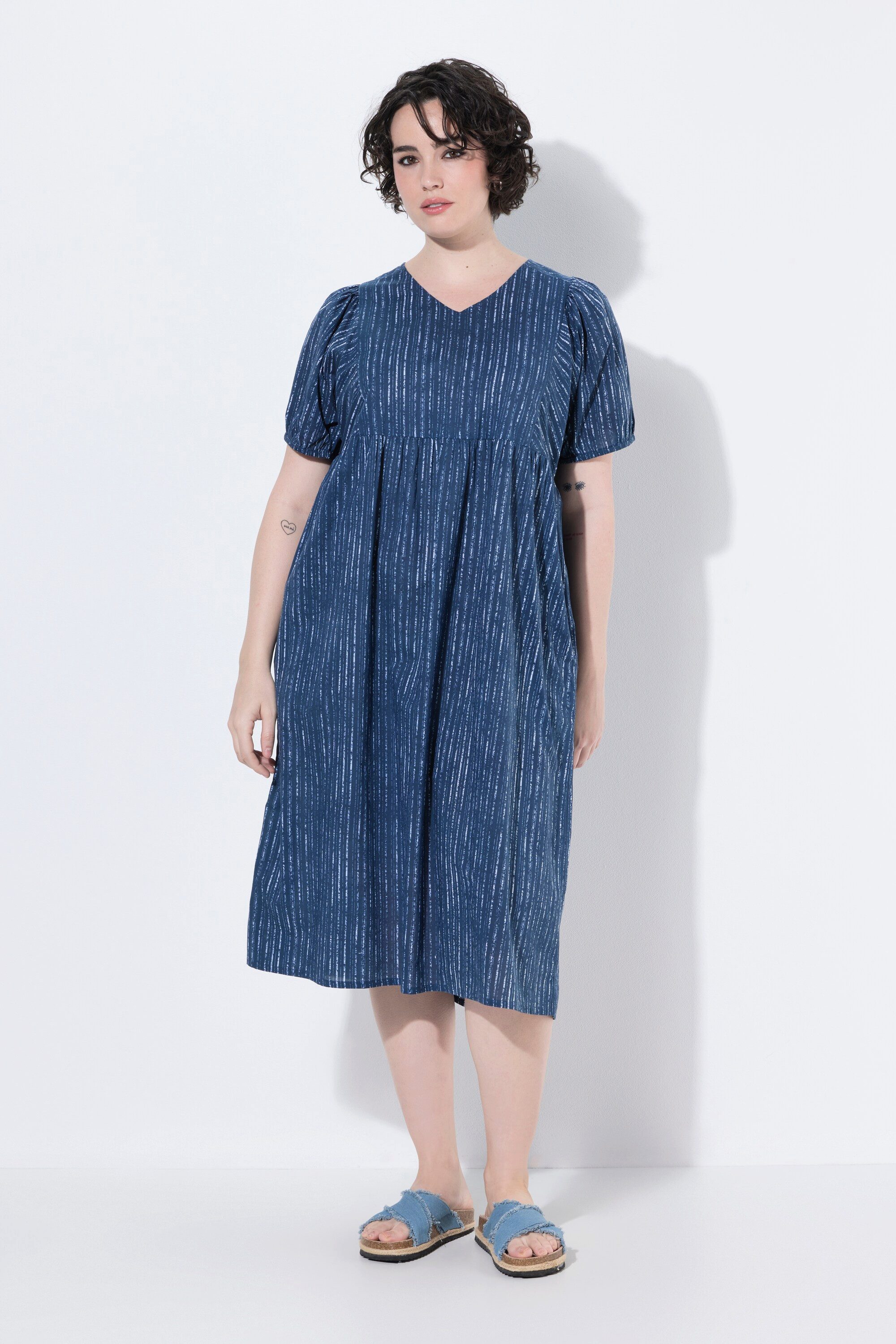 Jerseykleid Midikleid Voile A-Linie V-Ausschnitt Halbarm
