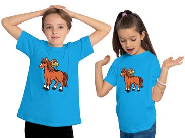 MyDesign24 T-Shirt Kinder Pferde Print Shirt bedruckt - 2 cartoon Pferde Baumwollshirt mit Aufdruck, i251