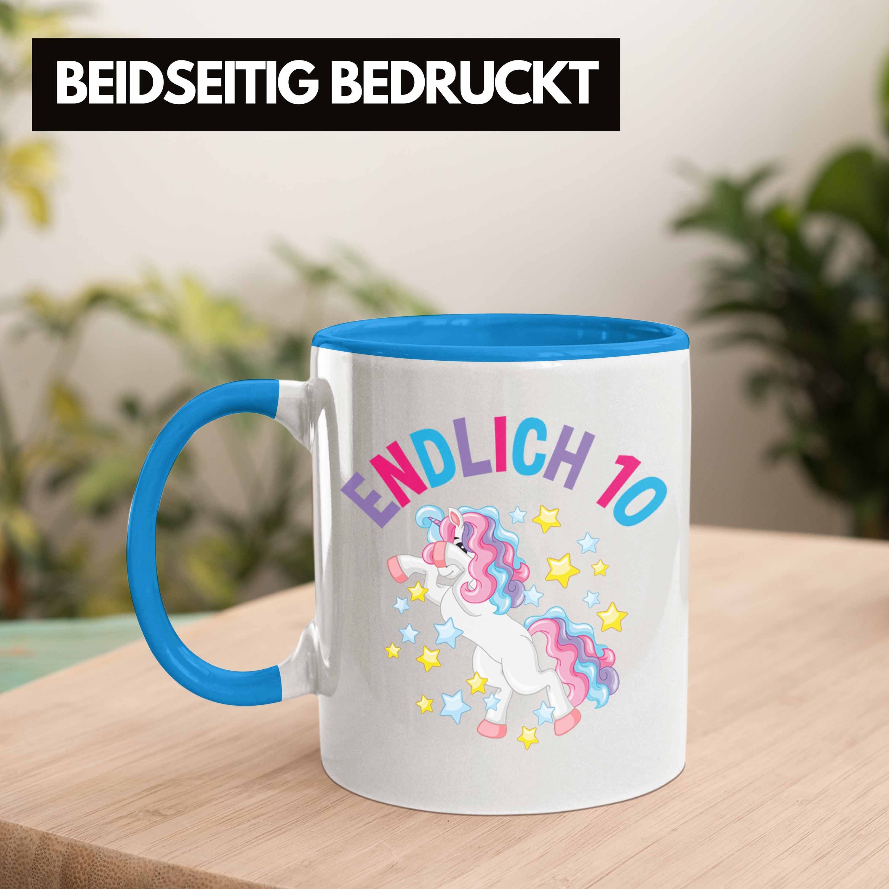 Trendation Tasse Trendation - 10. Jahre Mädchen Alt Blau Pferde Geburtstagsgeschenk Geschenk Geburtstag Tochter 10 Einhorn Tasse Idee