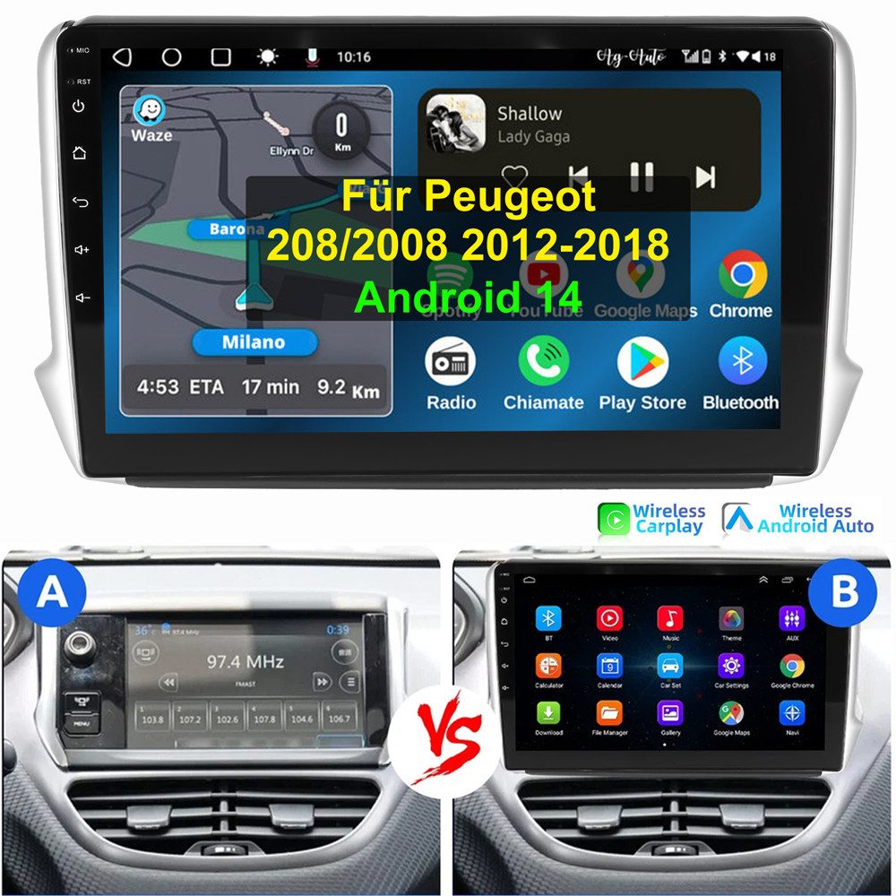 10.1" Für Peugeot 208/2008 2012-2018 Autoradio Android 14 Autoradio