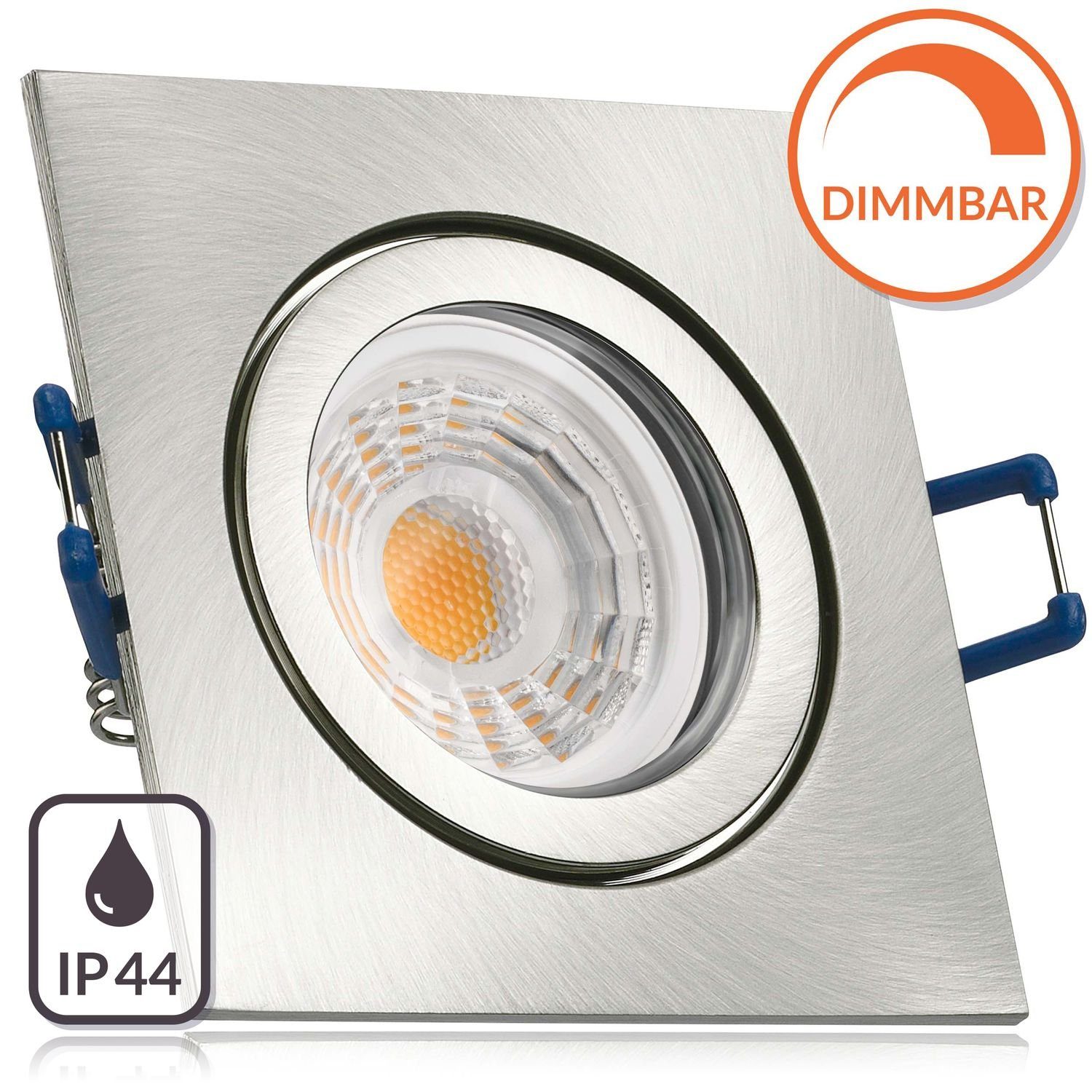 LED Markenstrahl mit IP44 Set Einbaustrahler Einbaustrahler LEDANDO LED gebürstet LED Silber GU10