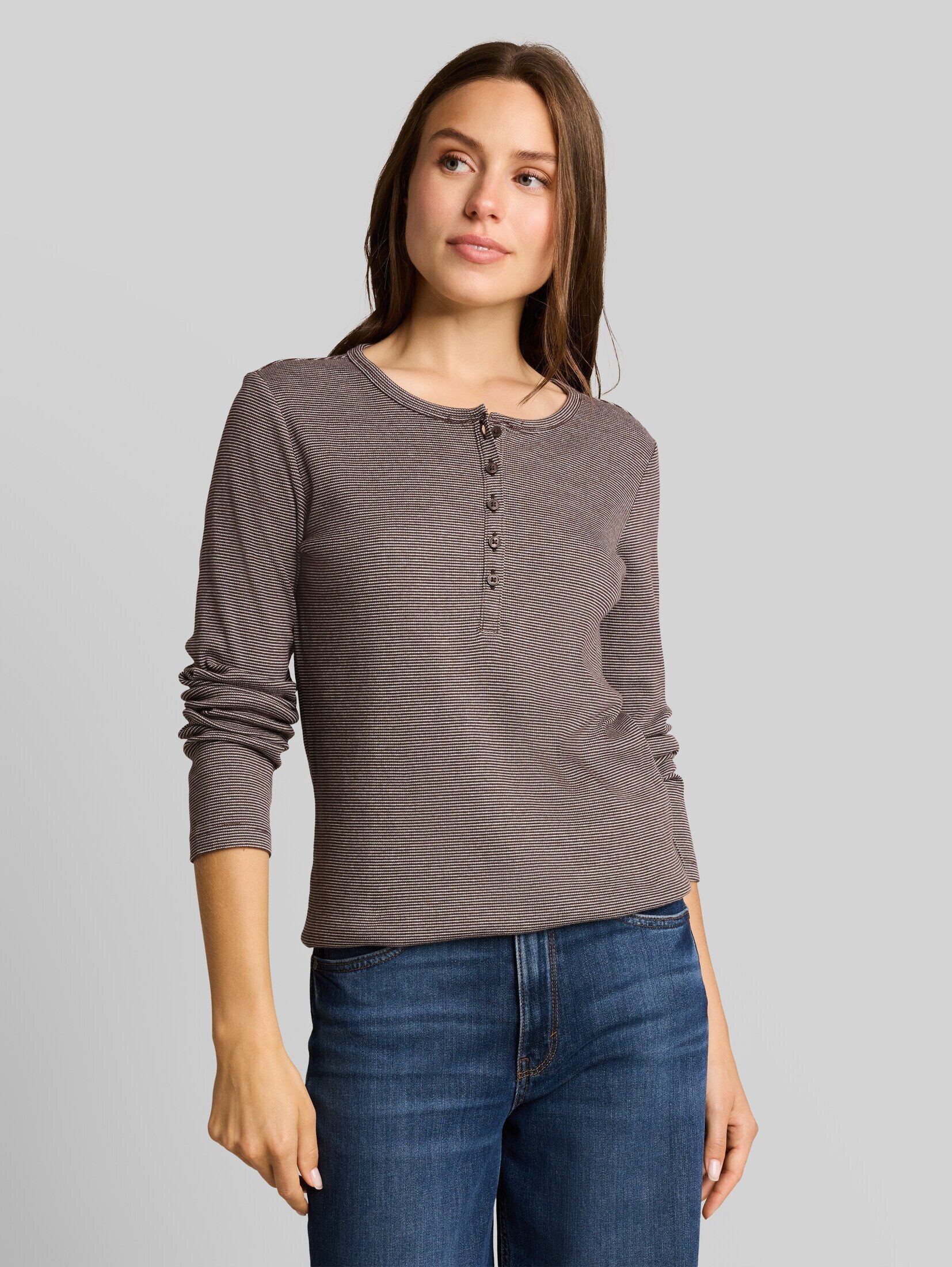 TOM TAILOR Langarmshirt T-Shirt (im Einserpack) Henley Langarmshirt mit Rippstruktur