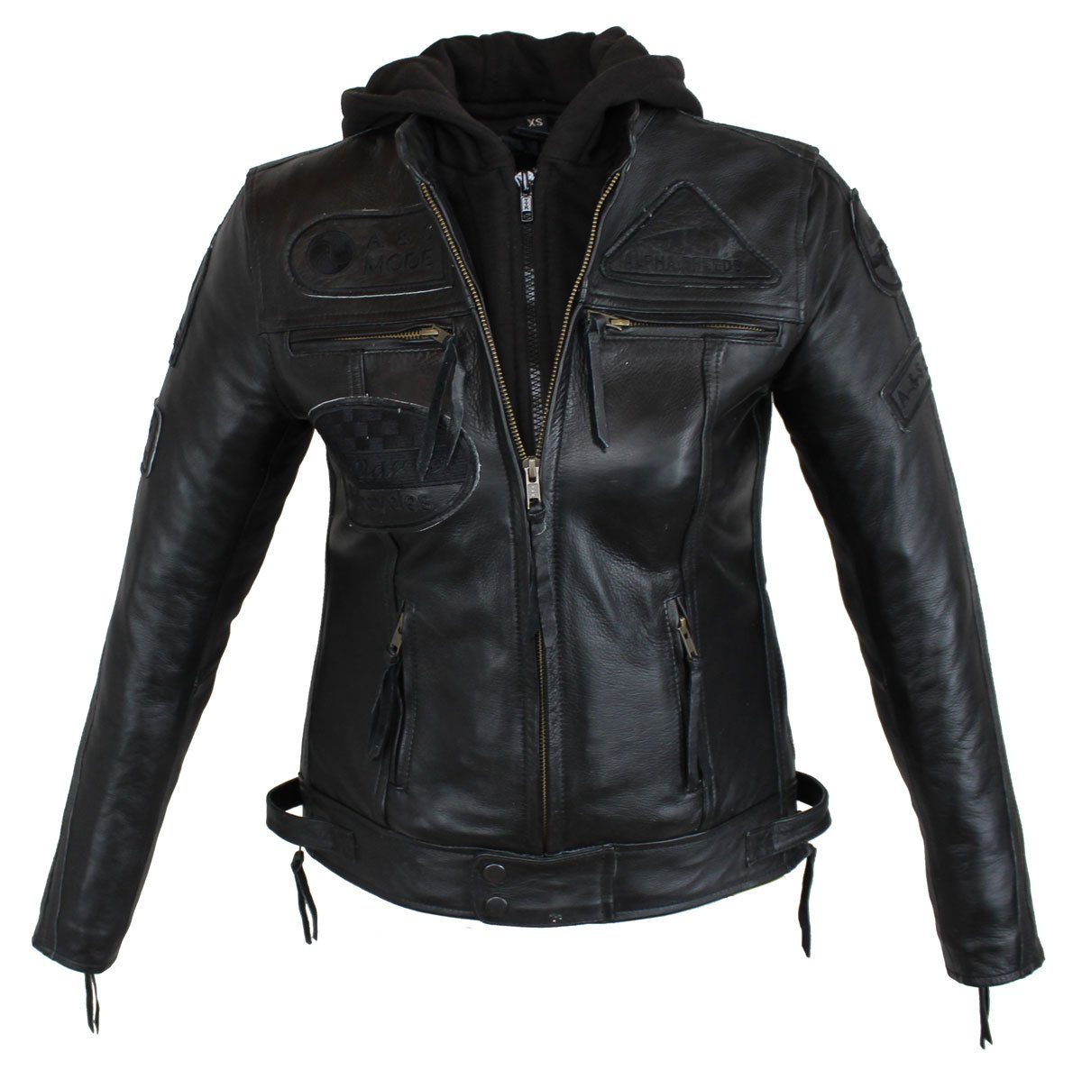 Bikerjacke Damen Leder Jacke Biker Freizeit Highway Jacke Schwarz