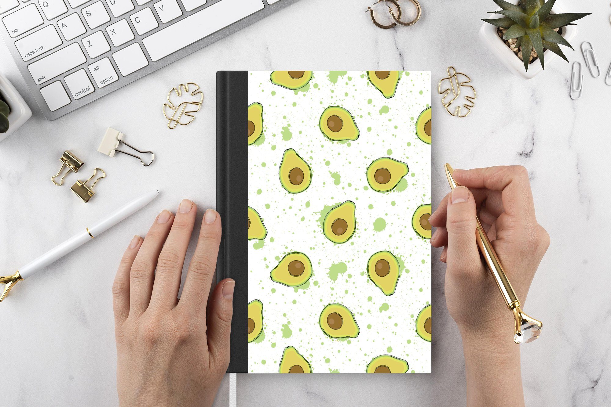 Journal, Merkzettel, Grün, MuchoWow Haushaltsbuch Tagebuch, A5, - Notizbuch Avocado Seiten, 98 Notizheft, Muster -