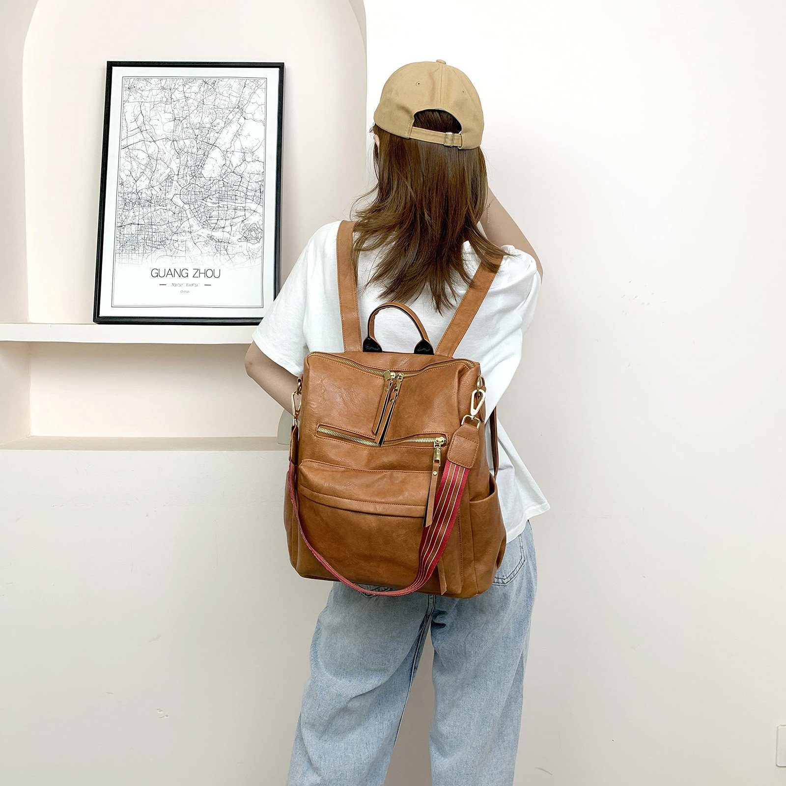 TAN.TOMI Freizeitrucksack Damen Mode Design Geldbörsen Mehrzweck, und Braun Schultertasche Handtaschen Rucksack