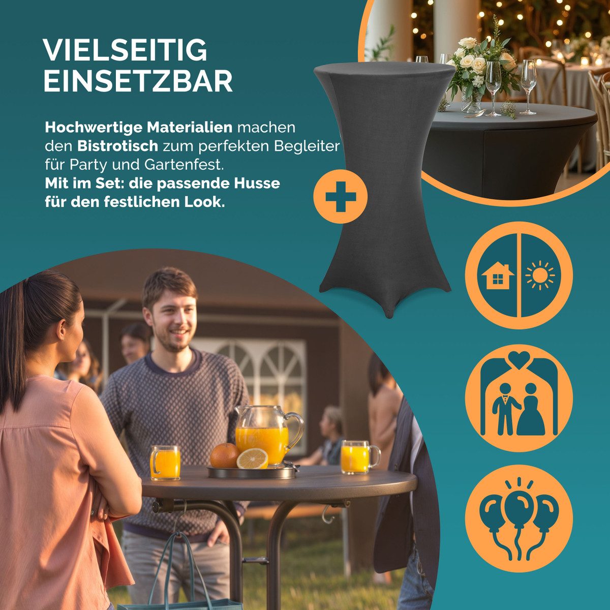 Casaria Stehtisch, Klappbar mit Husse Grau 70cm Outdoor Hochtisch Rund Partytisch Set