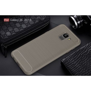 König Design Handyhülle Samsung Galaxy J6, Samsung Galaxy J6 Handyhülle Carbon Optik Backcover Grau