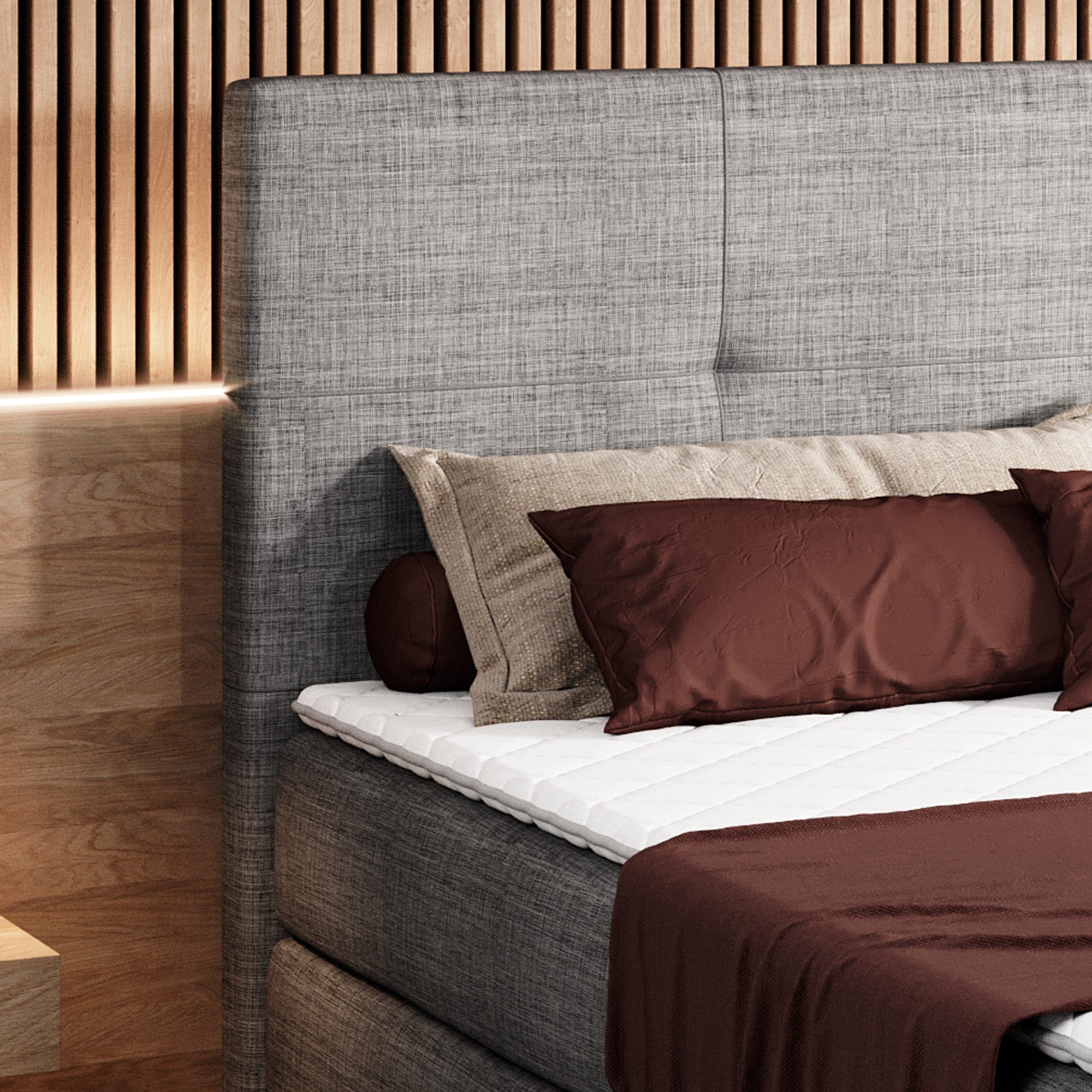 interbed Boxspringbett New York 180x200 cm Webstoff anthrazit (springboxbett Schlafbett), Bett 180x200cm inklusive Matratzen und Topper