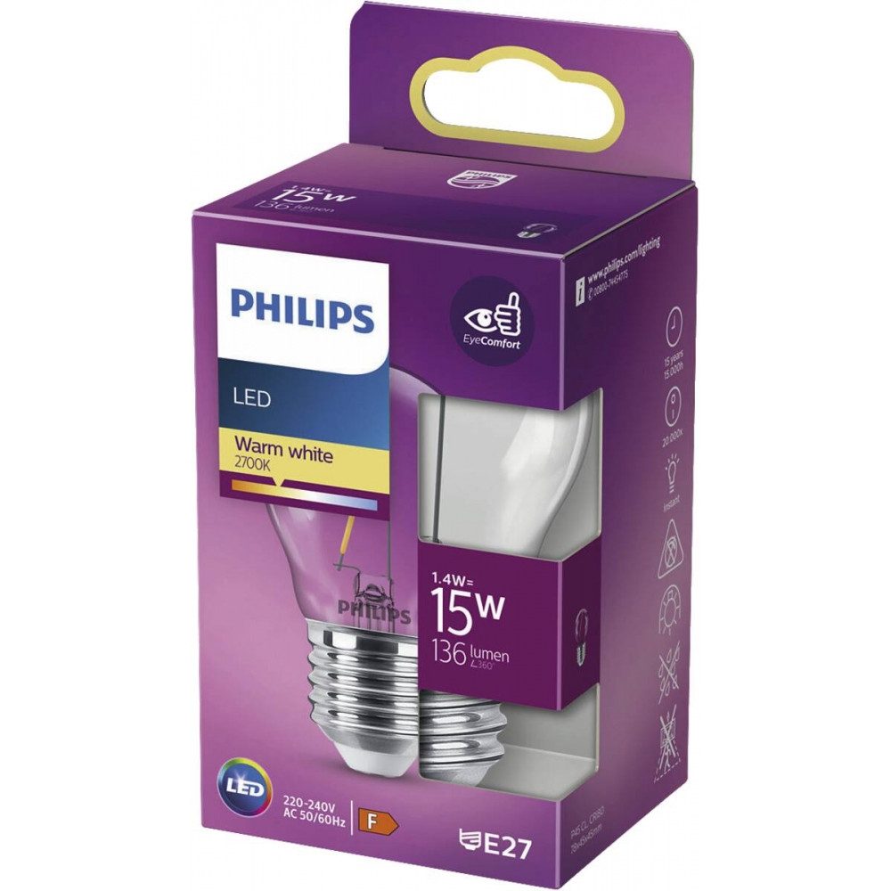 Philips Philips LED Tropfenlampe E27 15W warmweiß Licht Elektro-Kabel, E27, Energieeffizient mit 15.000 Stunden Lebensdauer