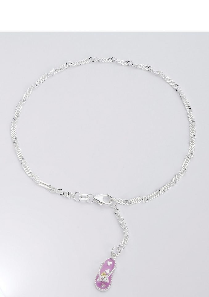 Firetti Fußkette mit Anhänger Schmuck Geschenk Silber 925 Körperschmuck Zehentrenner Singapurkette, mit Zirkonia und pinkfarbenem Lack