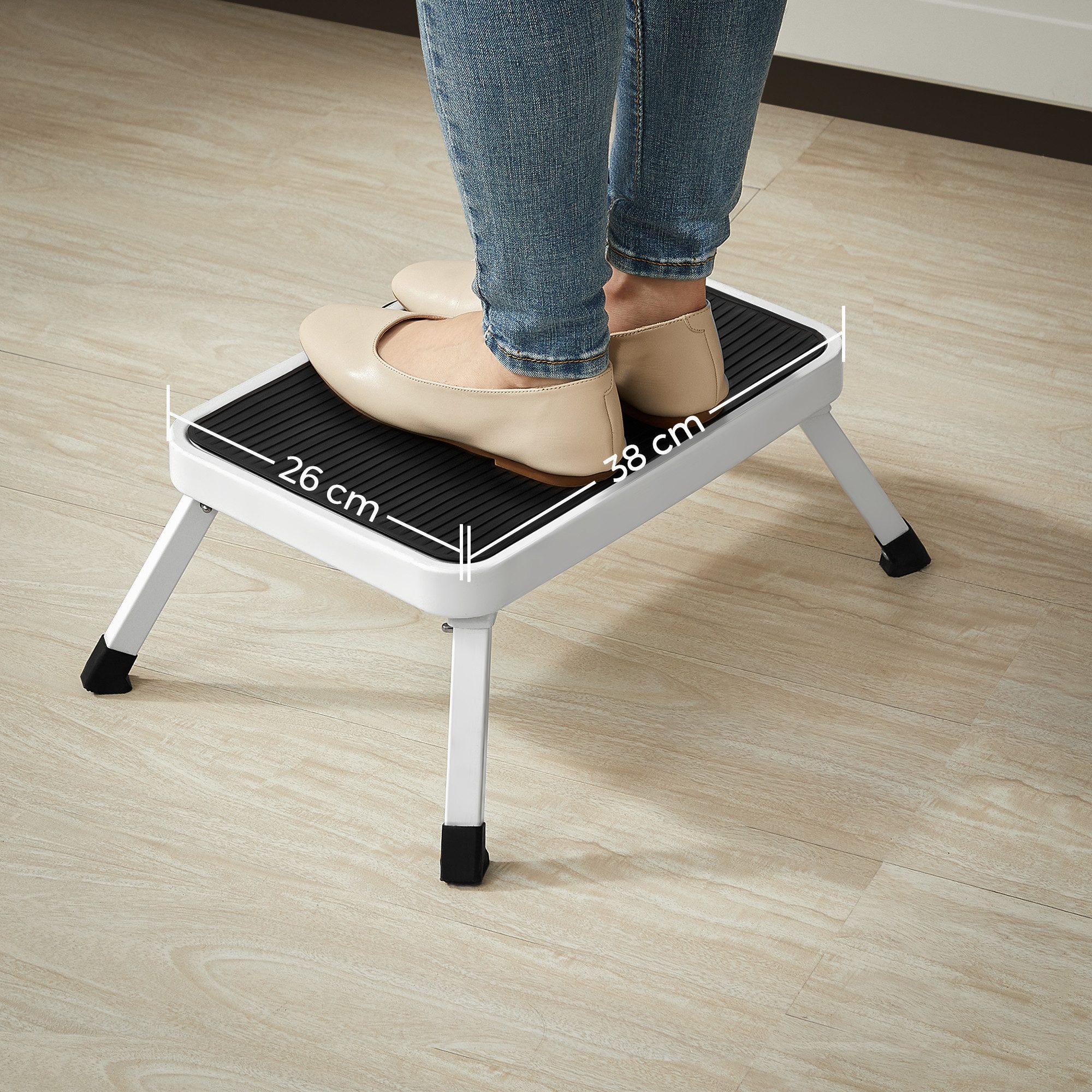 SONGMICS Trittleiter Tritthocker Trittleiter (Klapptritt, einstufige Leiter aus Stahl, rutschfeste Trittfläche), bis zu 150 kg belastbar, Klapptritt, einstufige – Bild 5 von 5