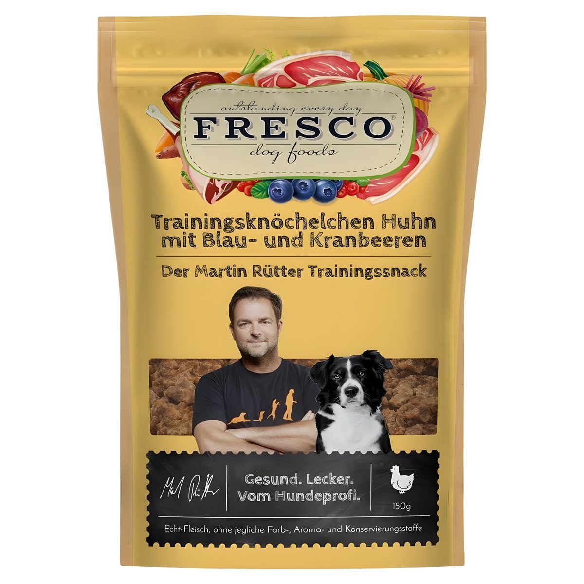 Fresco Martin Rütter Trainingsknöchelchen Huhn mit Blaubeeren und Kranbeere, Trockenfutter für: Hund