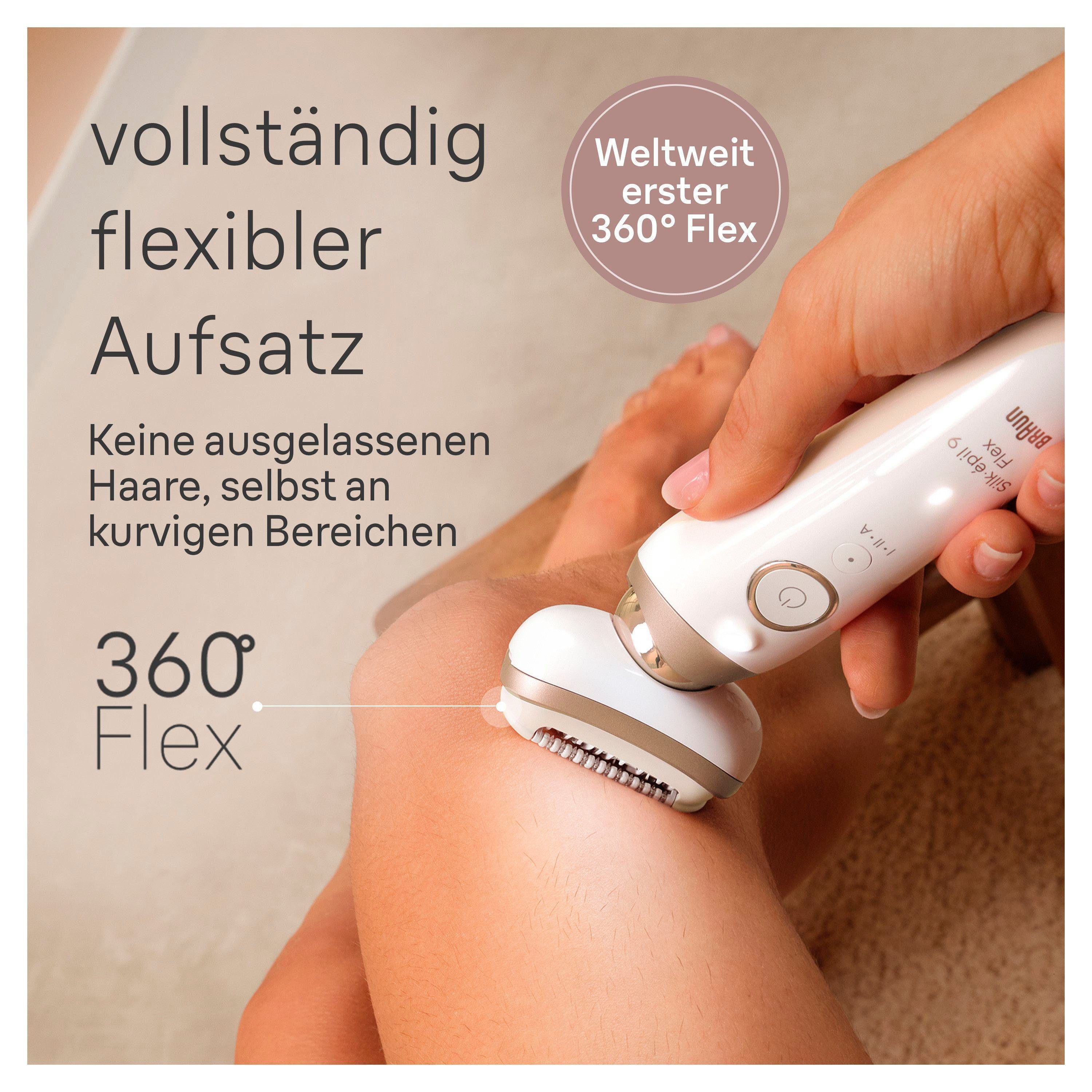 Braun Epilierer Silk-épil Flex 9 9-071, mit Rasieraufsatz, Trimmeraufsatz & Massageaufsatz