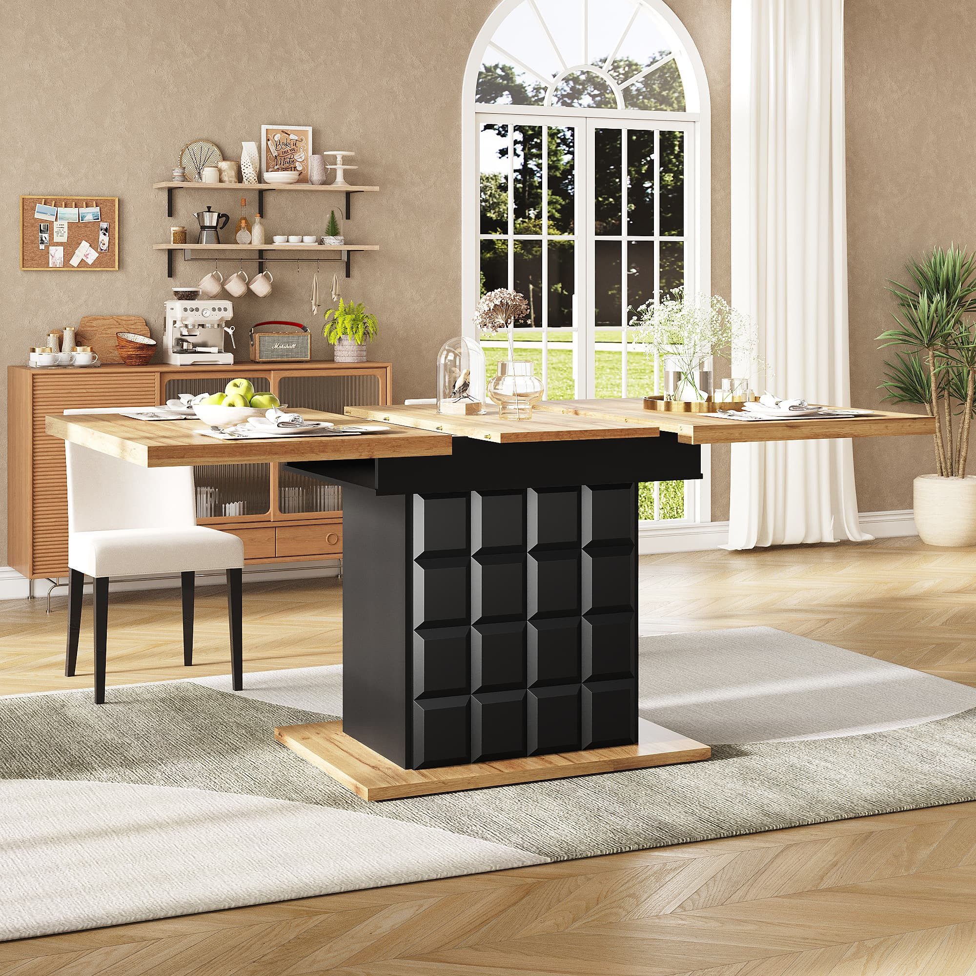 autolock Esstisch Ausziehbarer Esstisch Ausziehtisch für 4-6 Personen 110-140×80cm (110–140 × 80 × 75 cm), Teleskoptisch klappbarer Küchentisch mit Schokoladenmuster