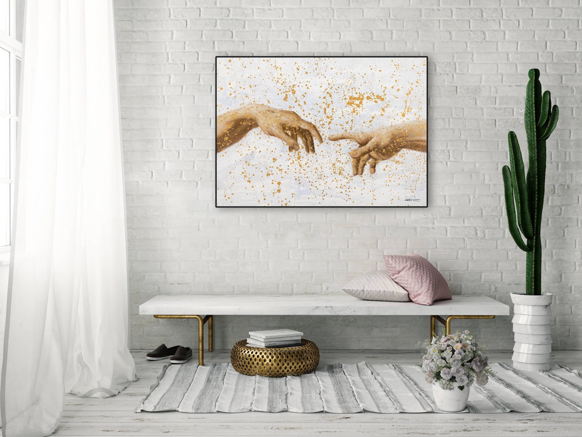 Gottes HANDGEMALT KUNSTLOFT 100x70 Leinwandbild Wohnzimmer cm, Wandbild Ein 100% Ebenbild Gemälde