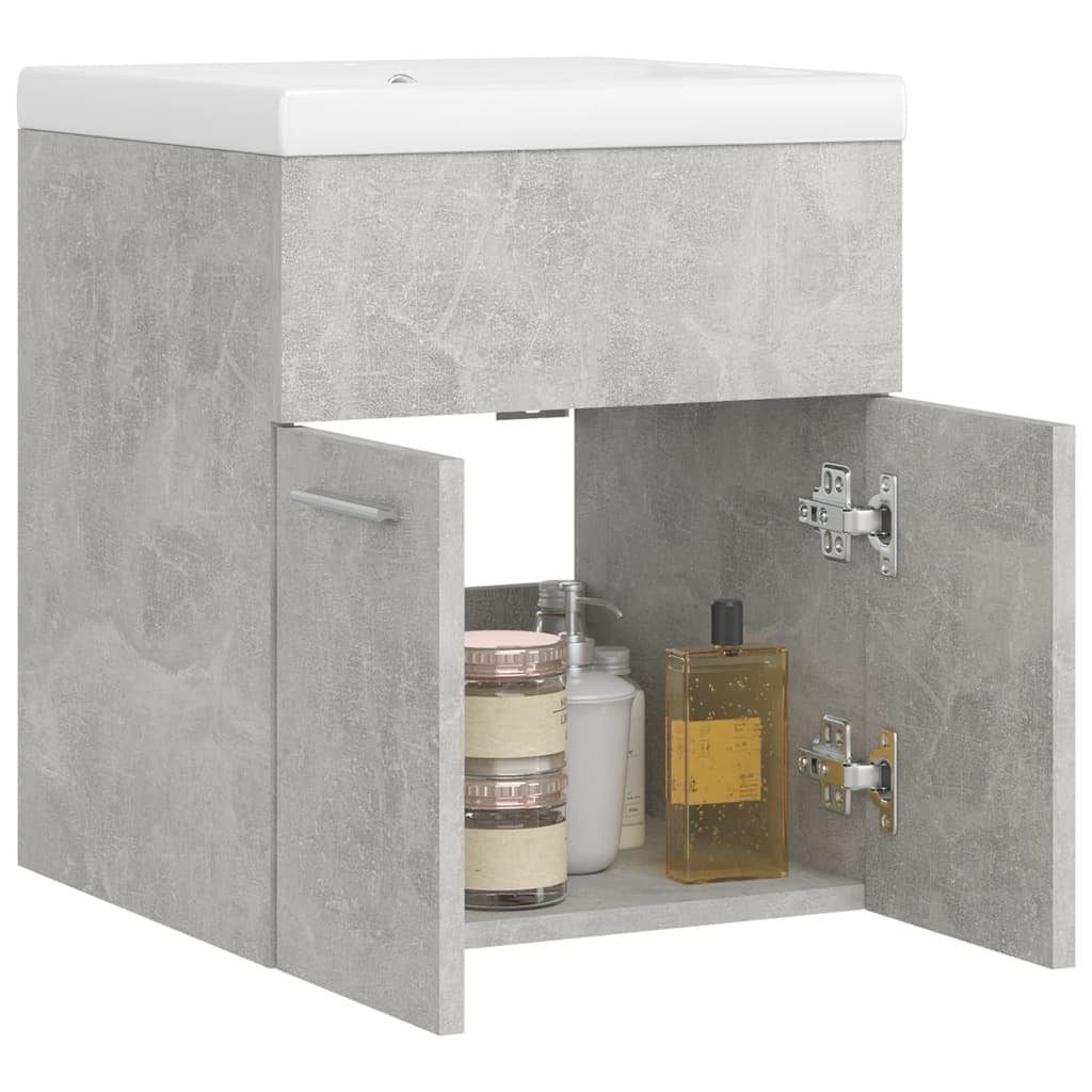 Badezimmerspiegelschrank Einbaubecken vidaXL Betongrau (1-St) Waschbeckenunterschrank Holzwerkstoff