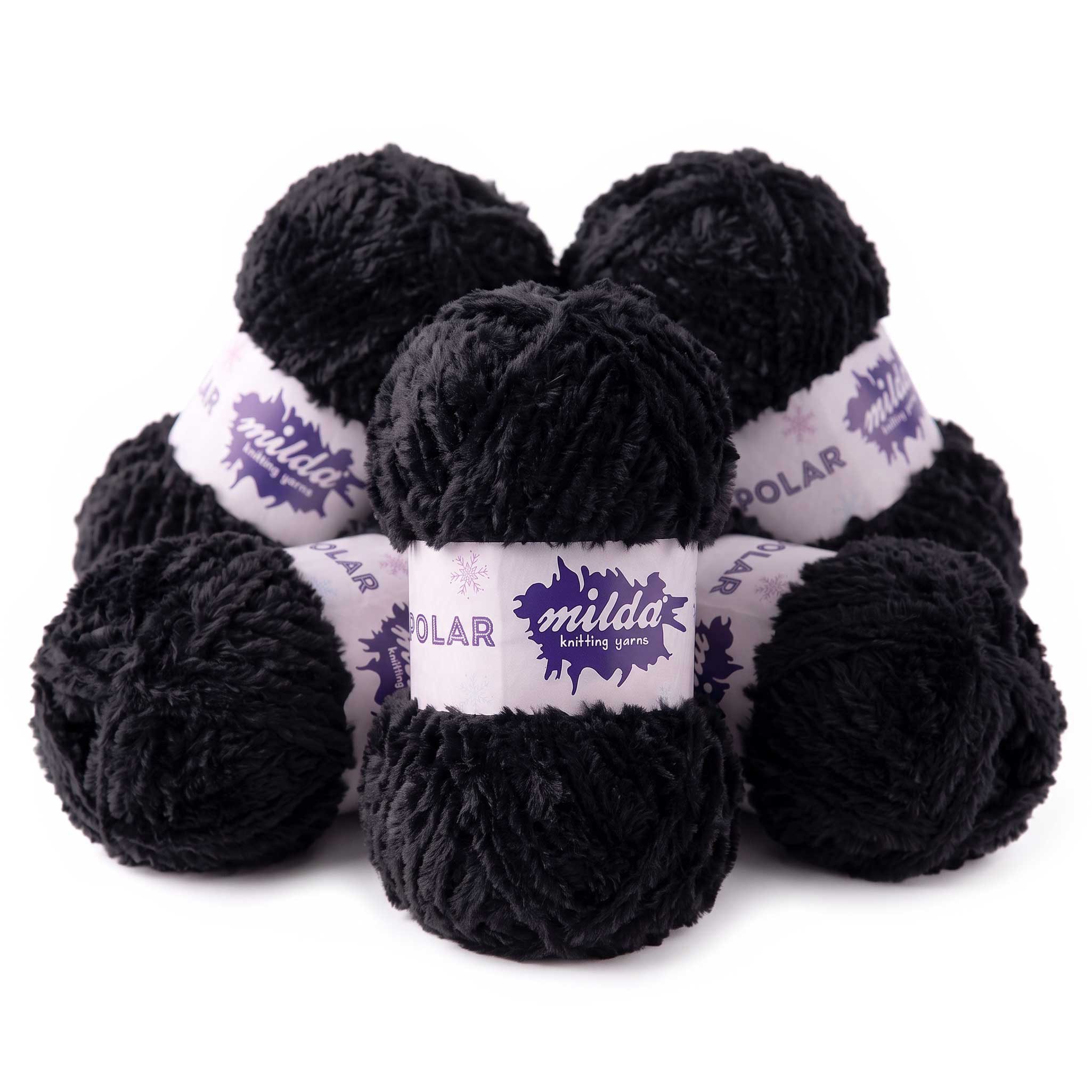 AYAZ Chenille Wolle Milda Polar 5 x 100g Kuschelwolle Stricken Häkeln Häkelwolle, 500 m (Sparpaket, 5-St), schwarz