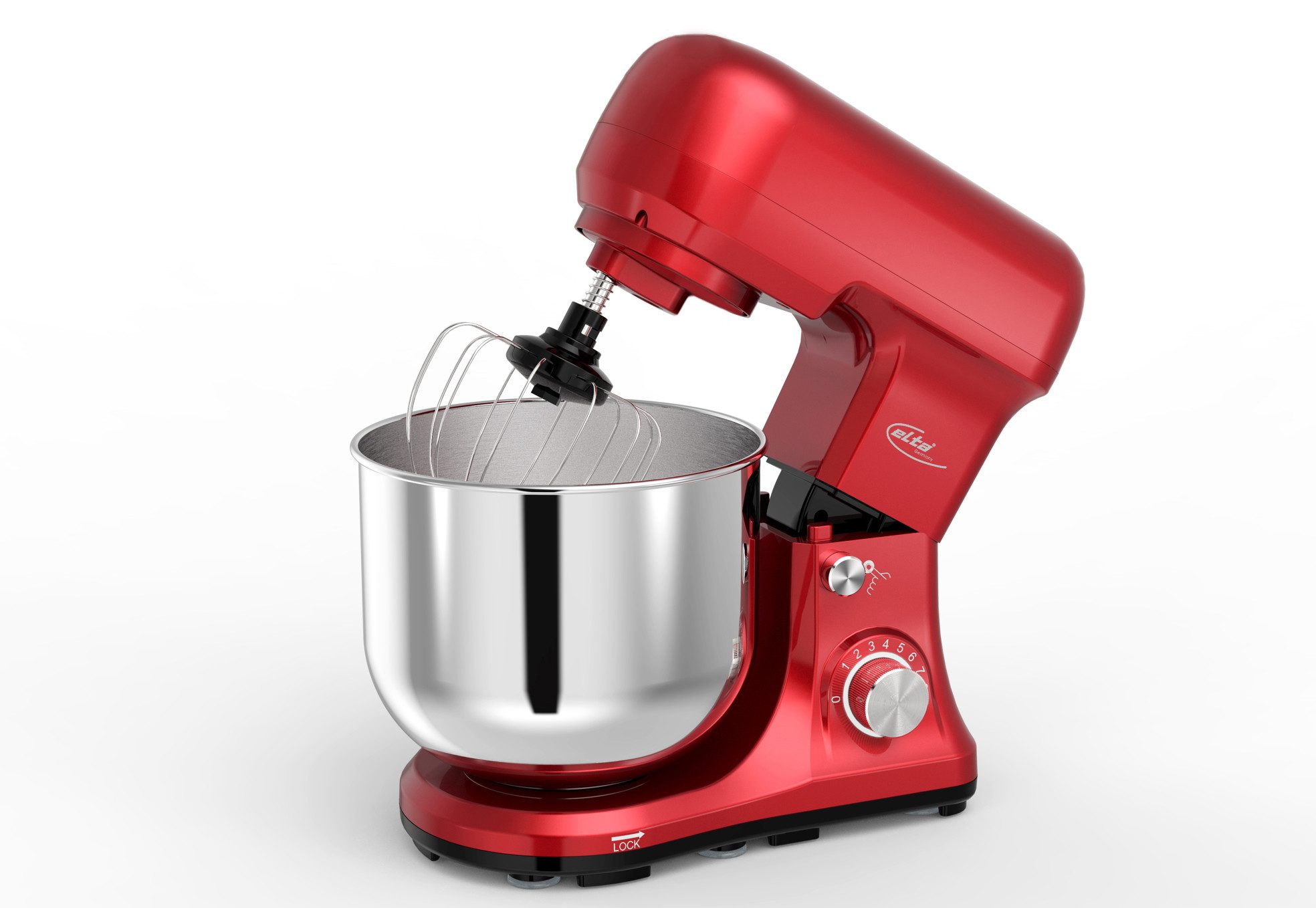 Elta Kompakt-Küchenmaschine PKM-1000.1R, 1000 W, 5 l Schüssel, Edelstahlschüssel mit Spritzschutzdeckel, planetarisches Rührwerk